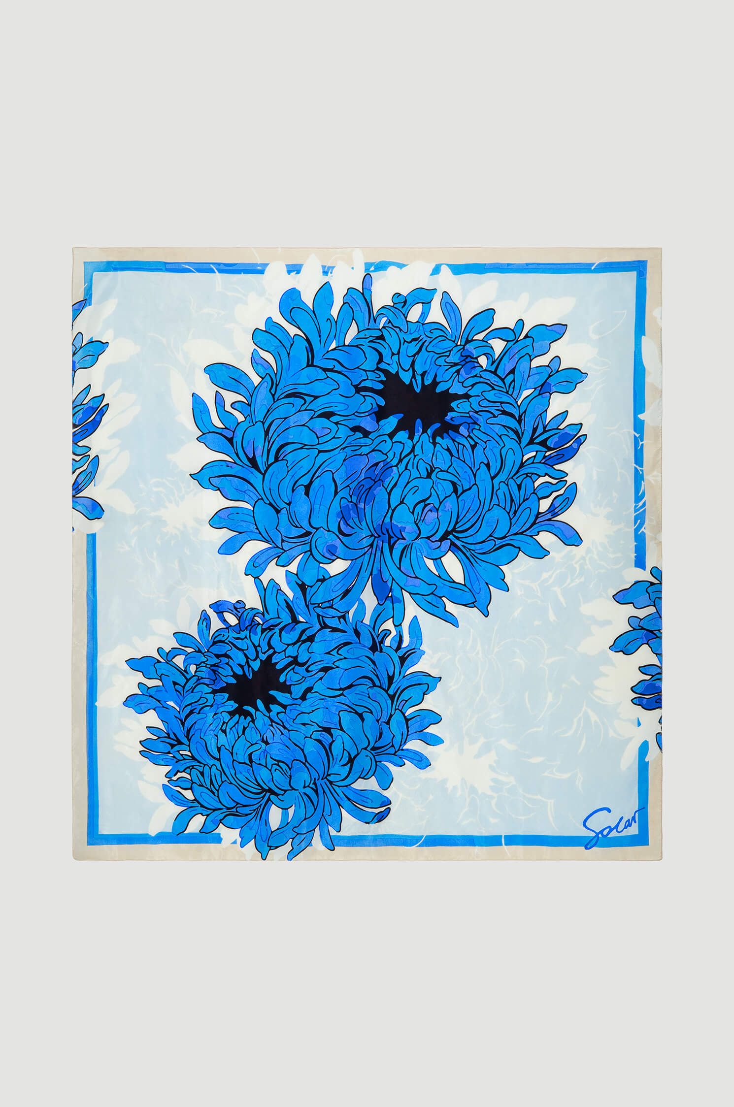 Jedwabna chusta z błękitnym kwiatowym printem Solar Obraz 2