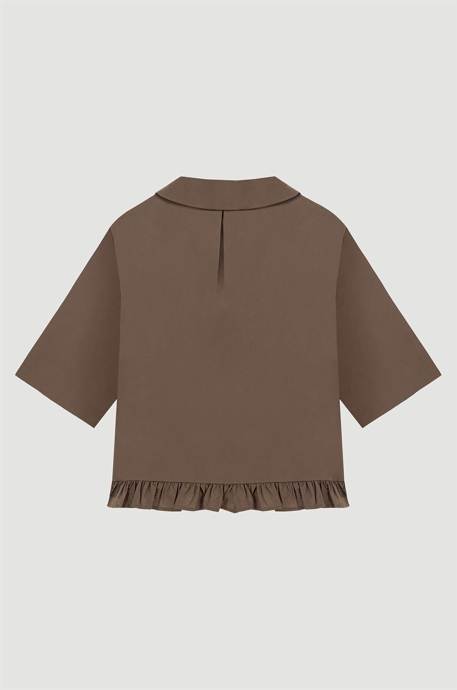 Brązowa koszula z ozdobną falbaną Solar Obraz 6