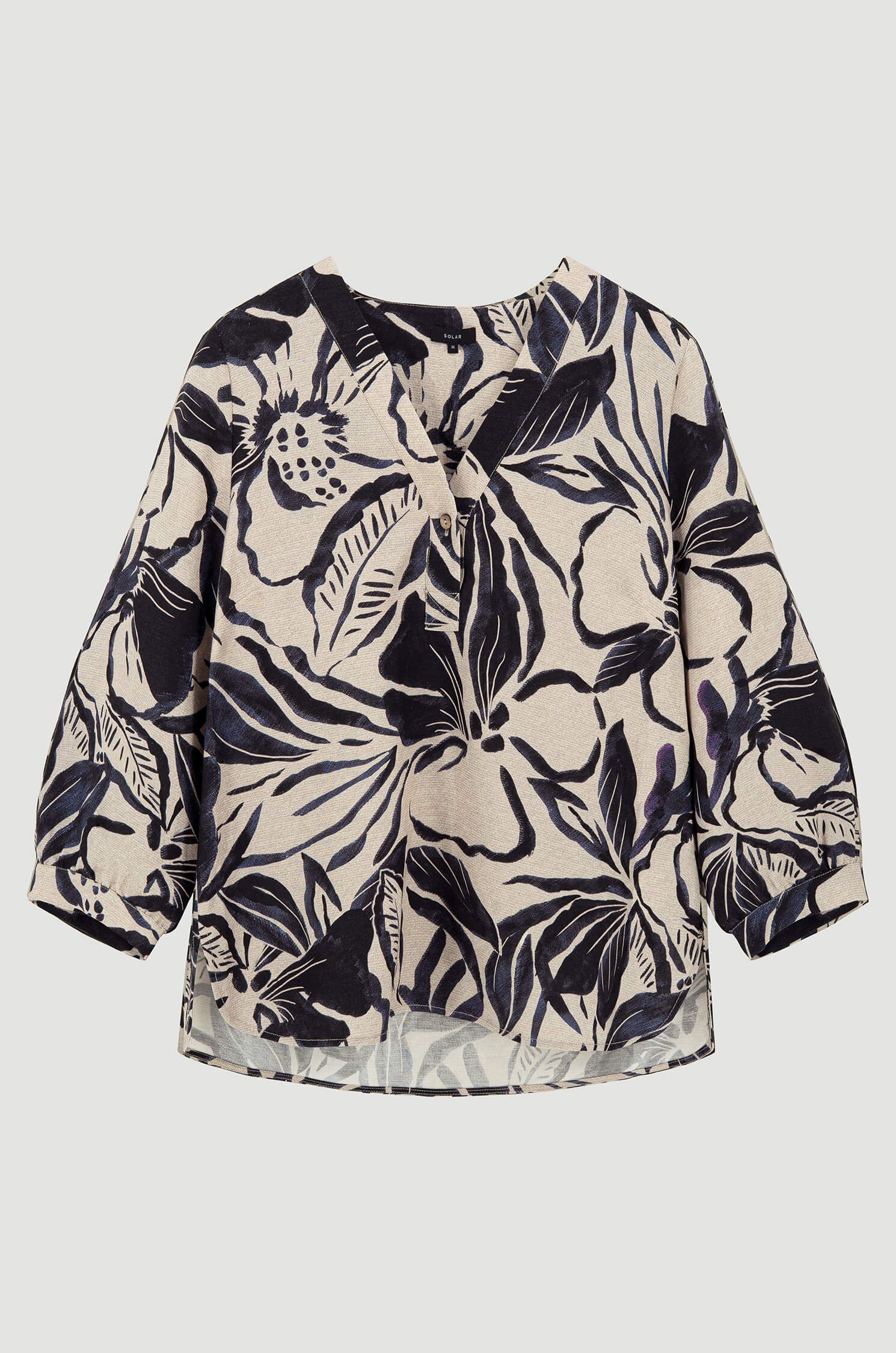 Bluzka z mieszanki lnu i wiskozy z kwiatowym print Solar Obraz 4
