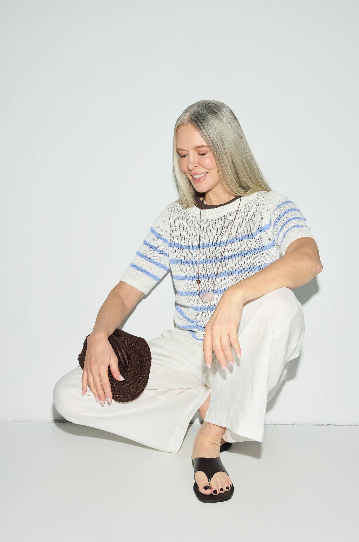 Dzianinowa bluzka w poziome pasy Solar Obraz 2