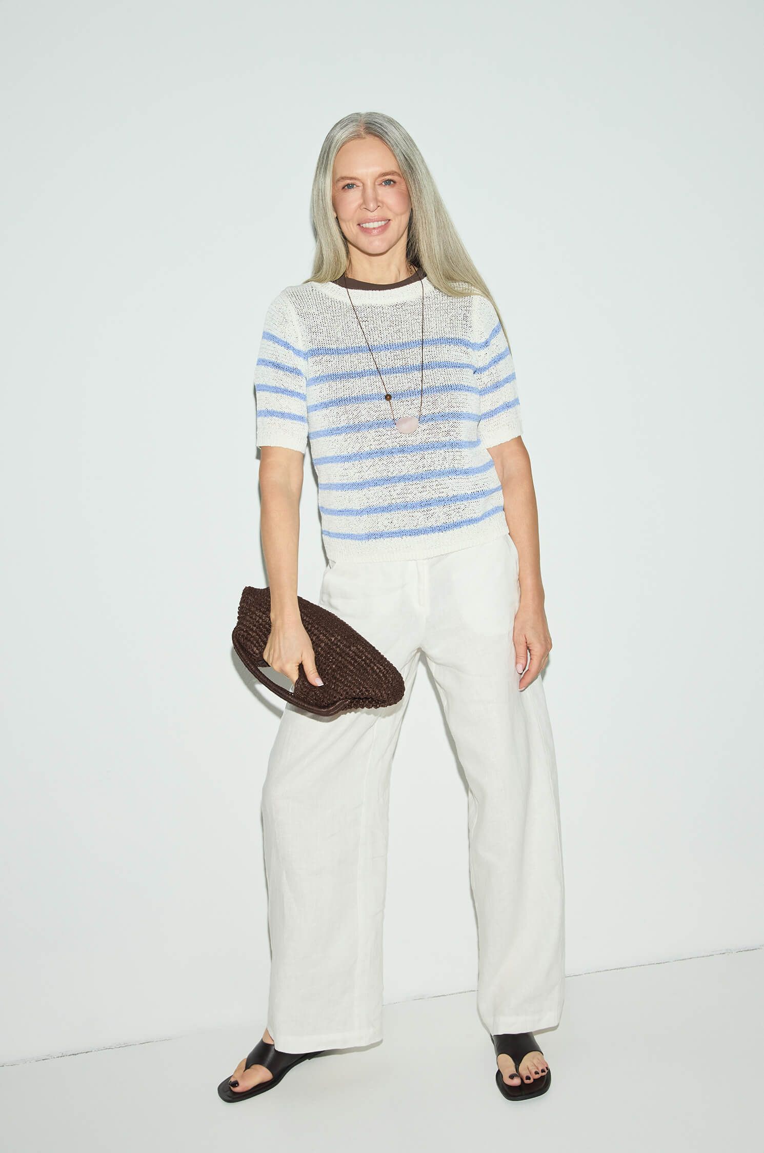 Dzianinowa bluzka w poziome pasy Solar Obraz 3