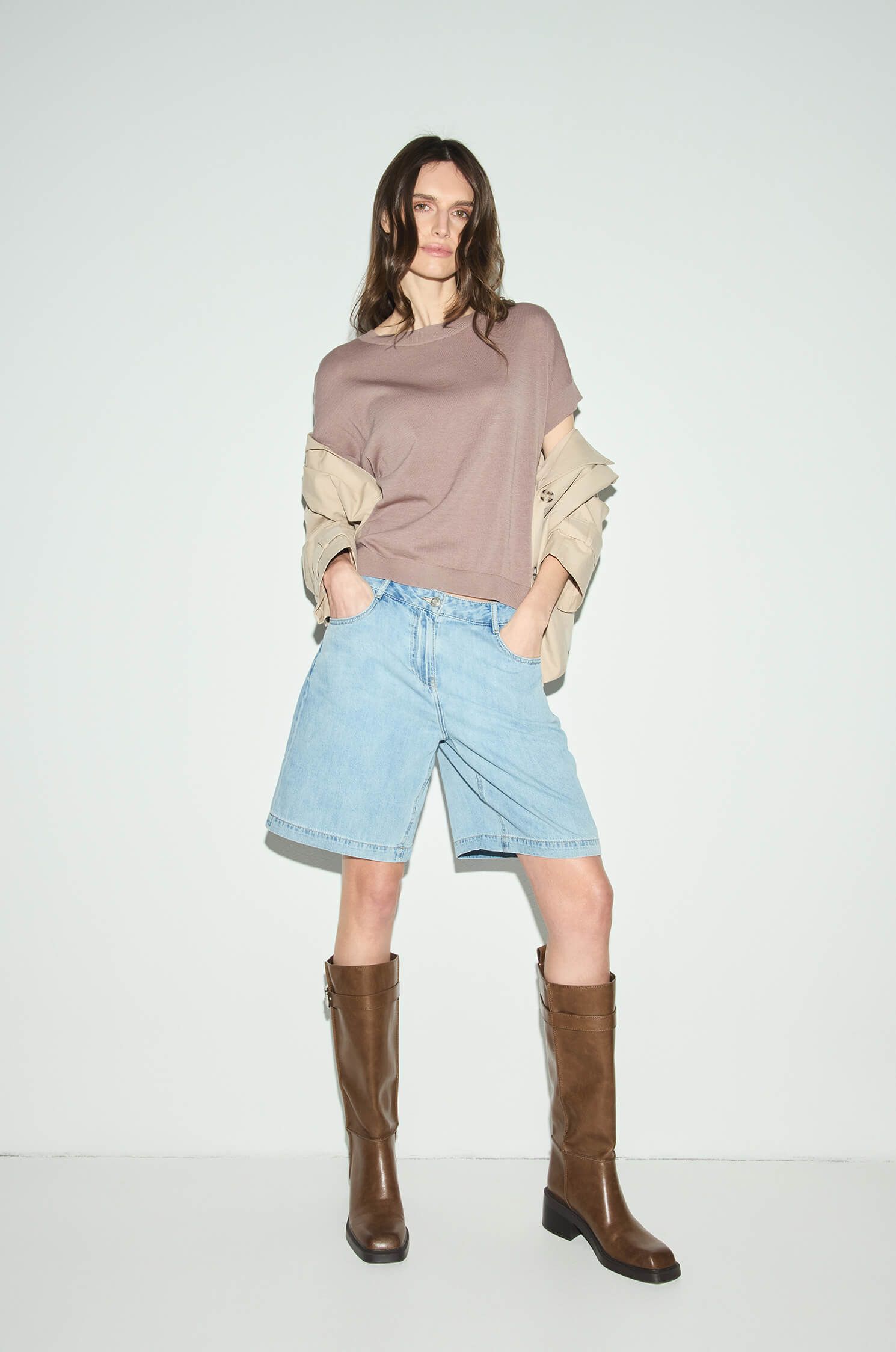 Dzianinowa bluzka z domieszką jedwabiu Solar Obraz 2