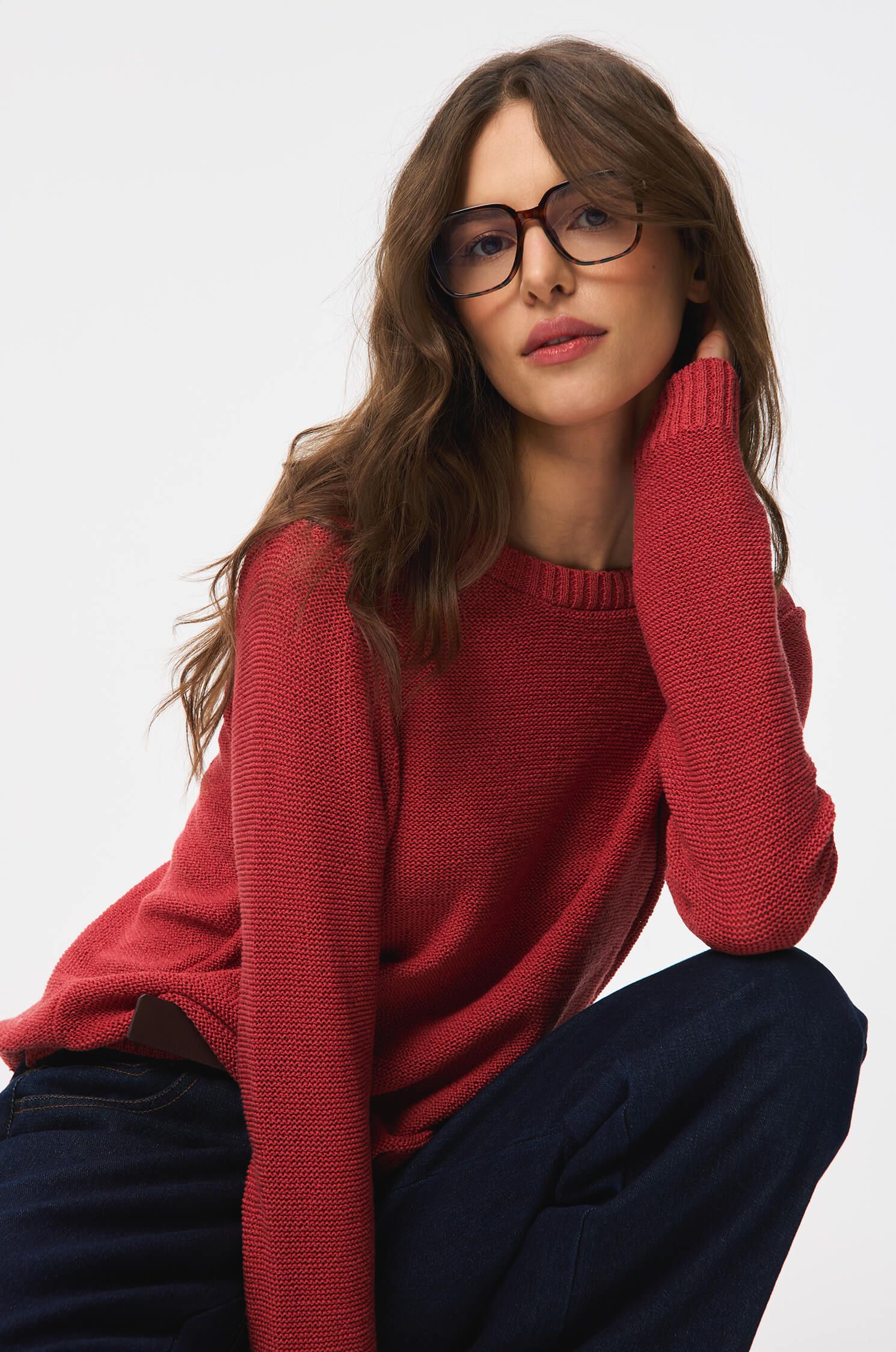 Dzianinowy sweter z dodatkiem bawełny Solar Obraz 2