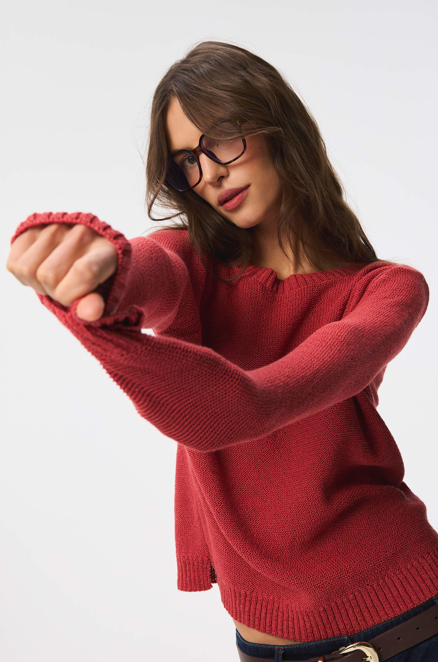 Dzianinowy sweter z dodatkiem bawełny Solar Obraz 3