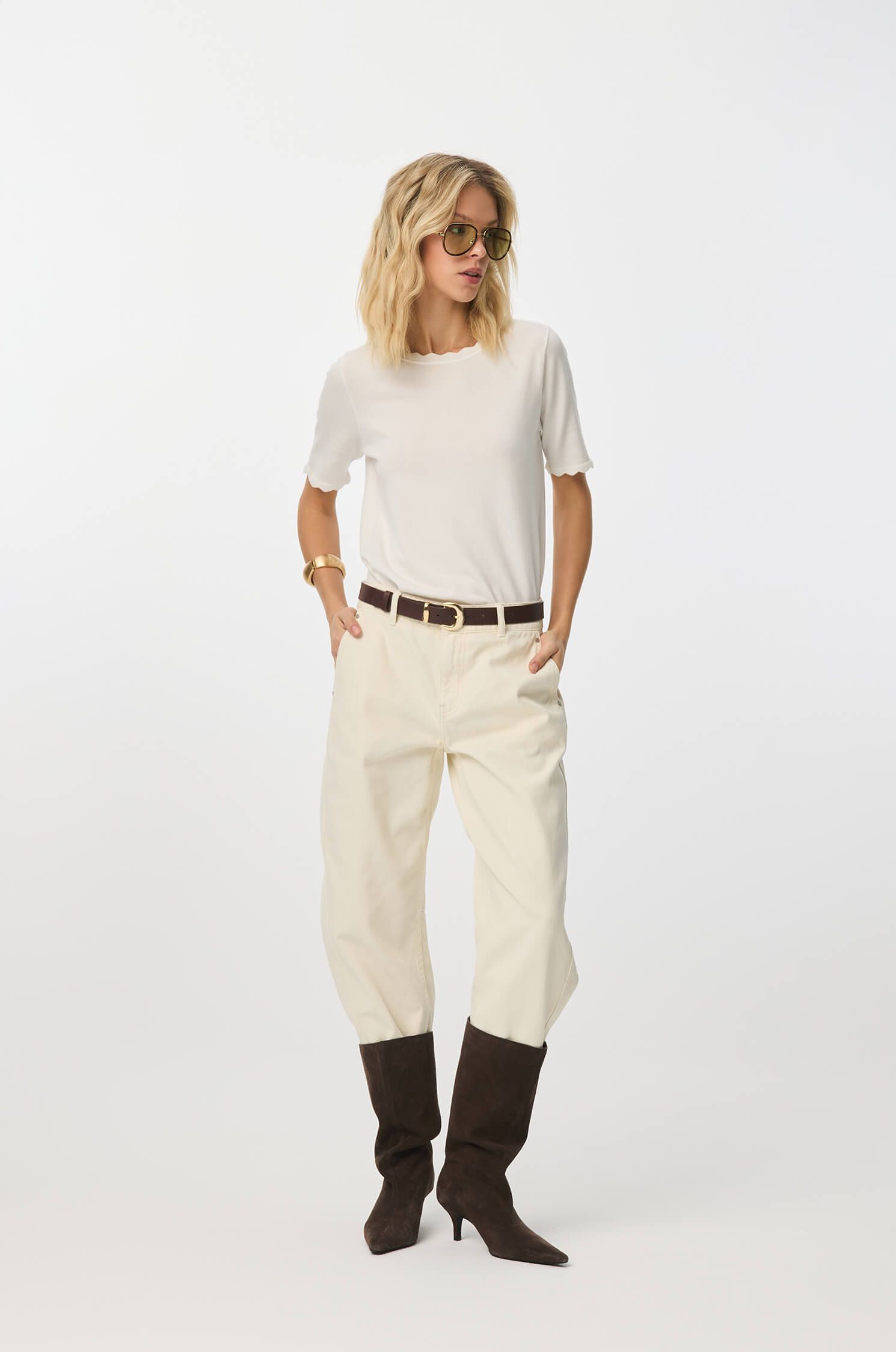 Dzianinowa bluzka z ozdobnym wykończeniem Solar Obraz 3