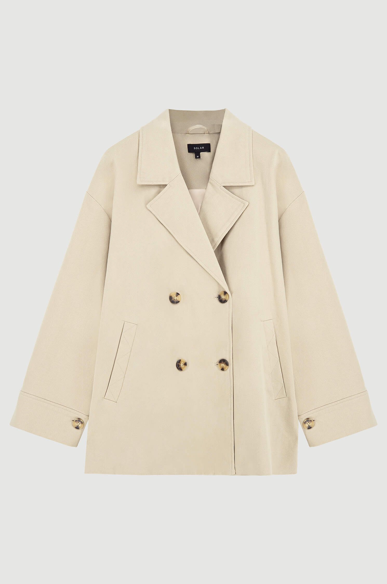 Beżowy płaszcz z dwurzędowym zapięciem Solar Obraz 4
