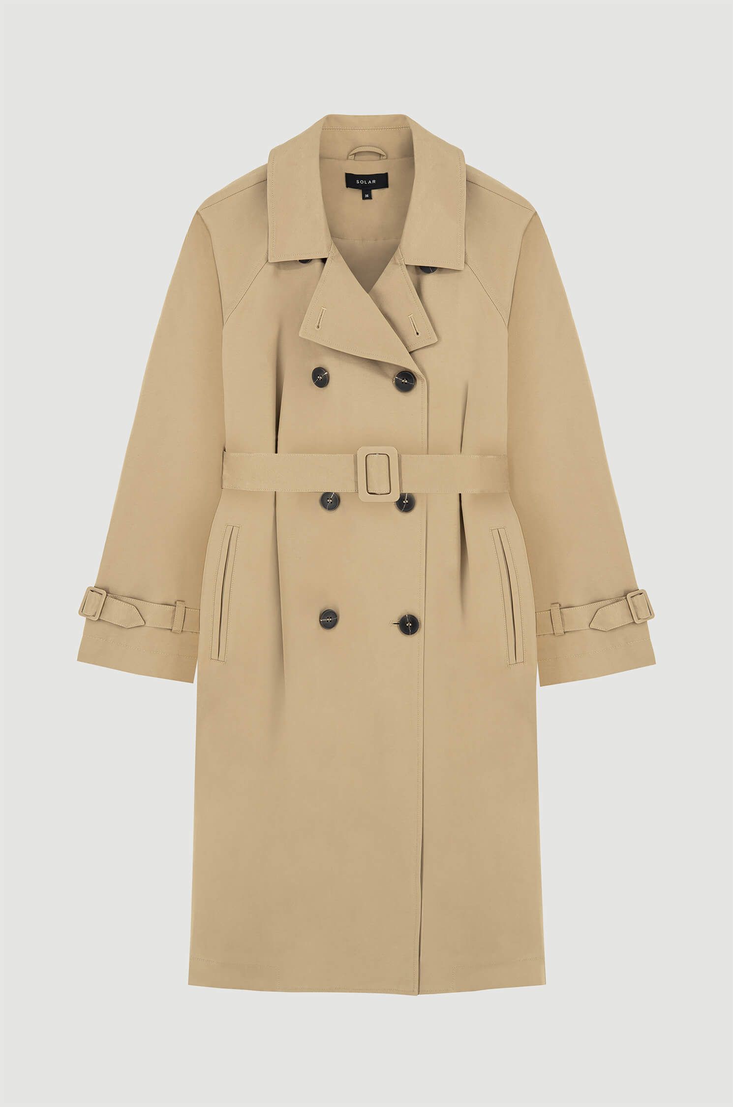 Beżowy trencz z dwurzędowym zapięciem Solar Obraz 4