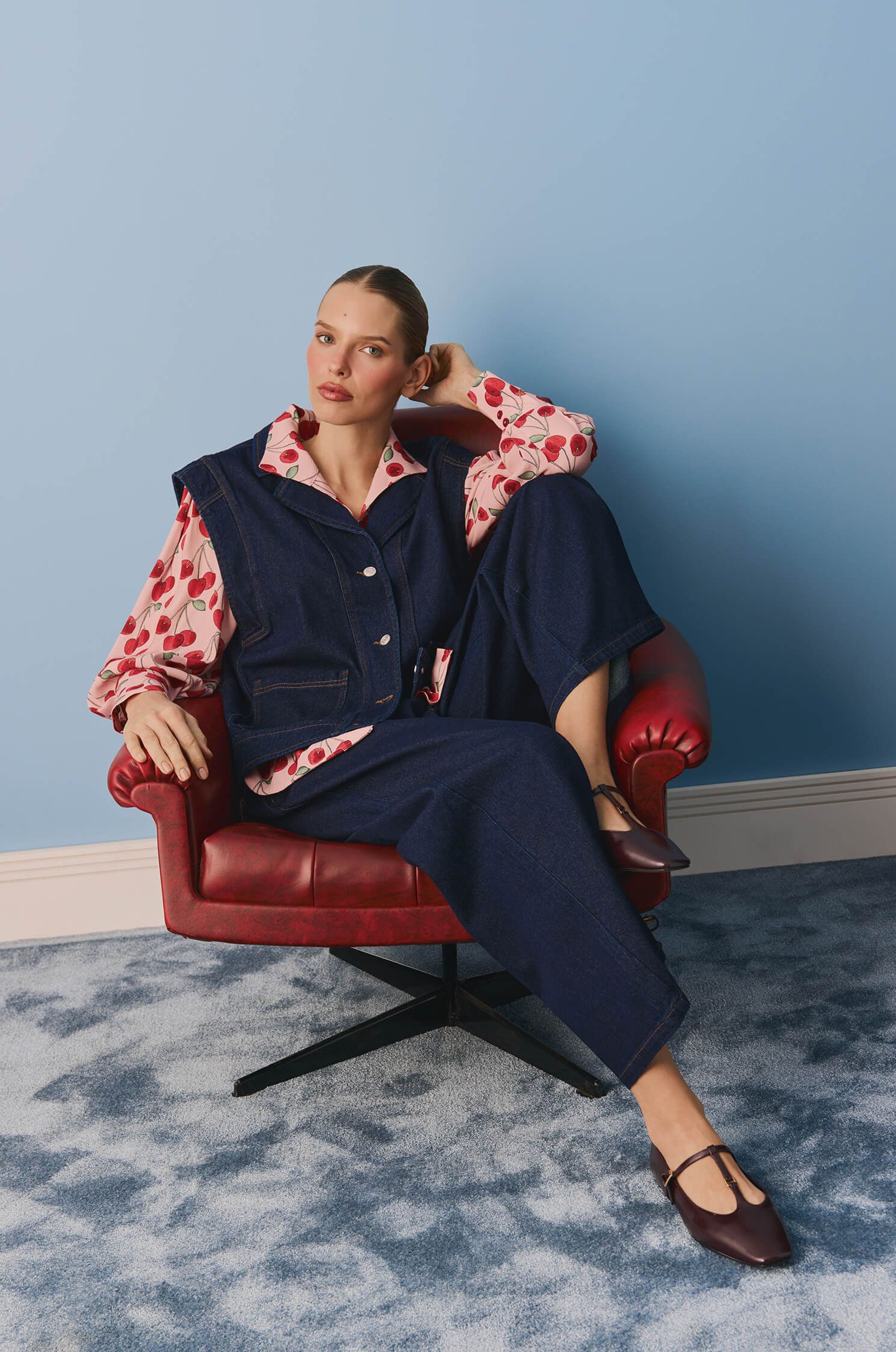 Wiskozowa koszula w wiśnie Solar Obraz 1