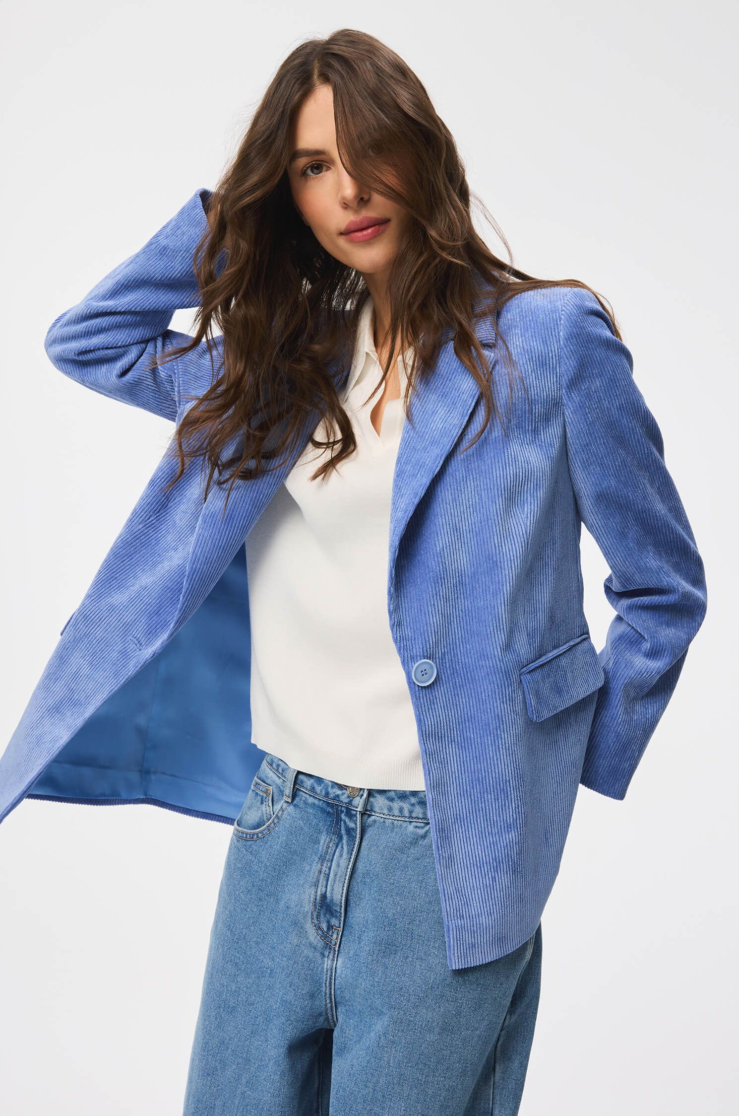 Błękitna marynarka ze sztruksowego materiału Solar Obraz 1