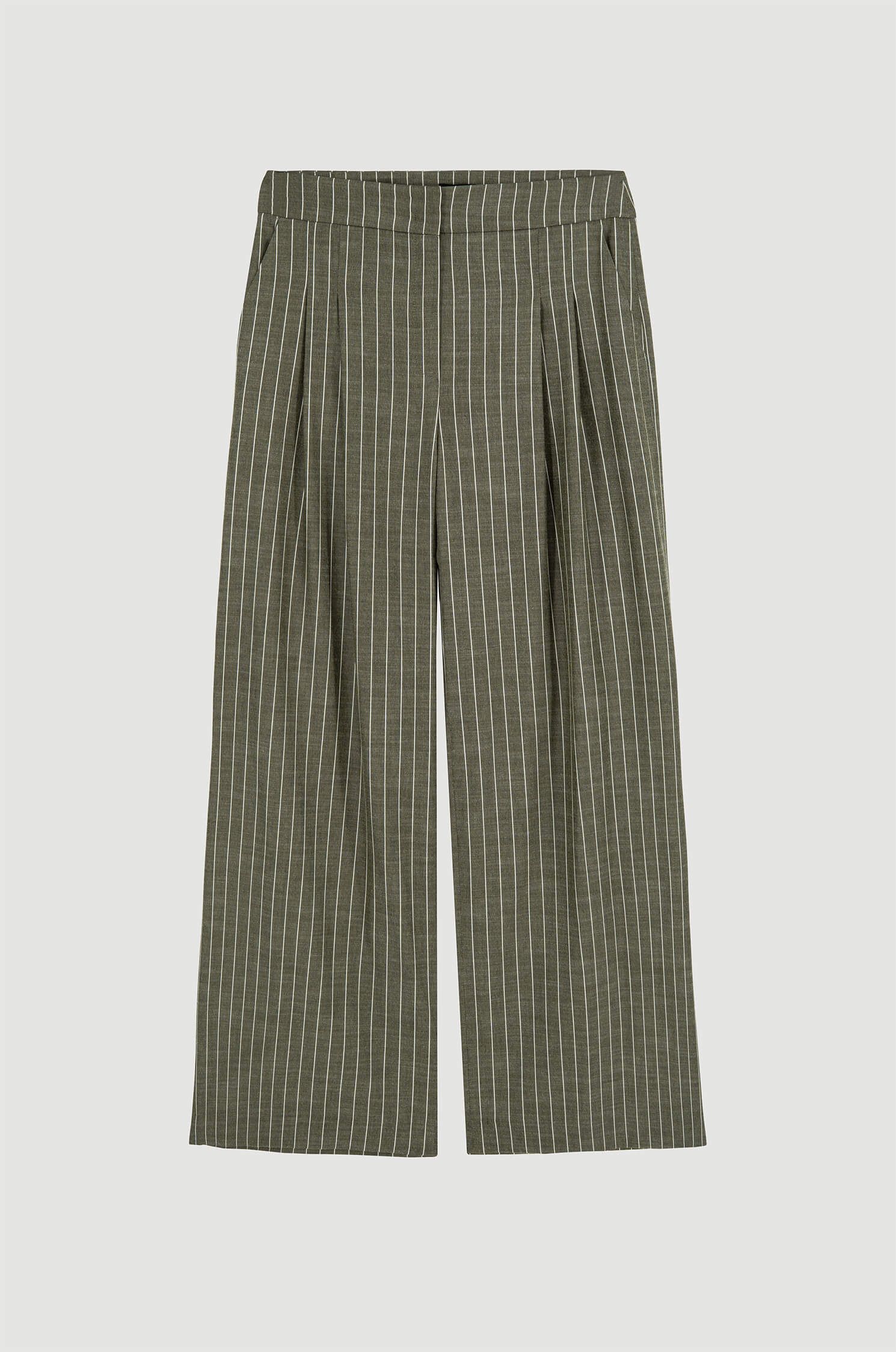 Spodnie khaki z szeroką nogawką w prążek Solar Obraz 1