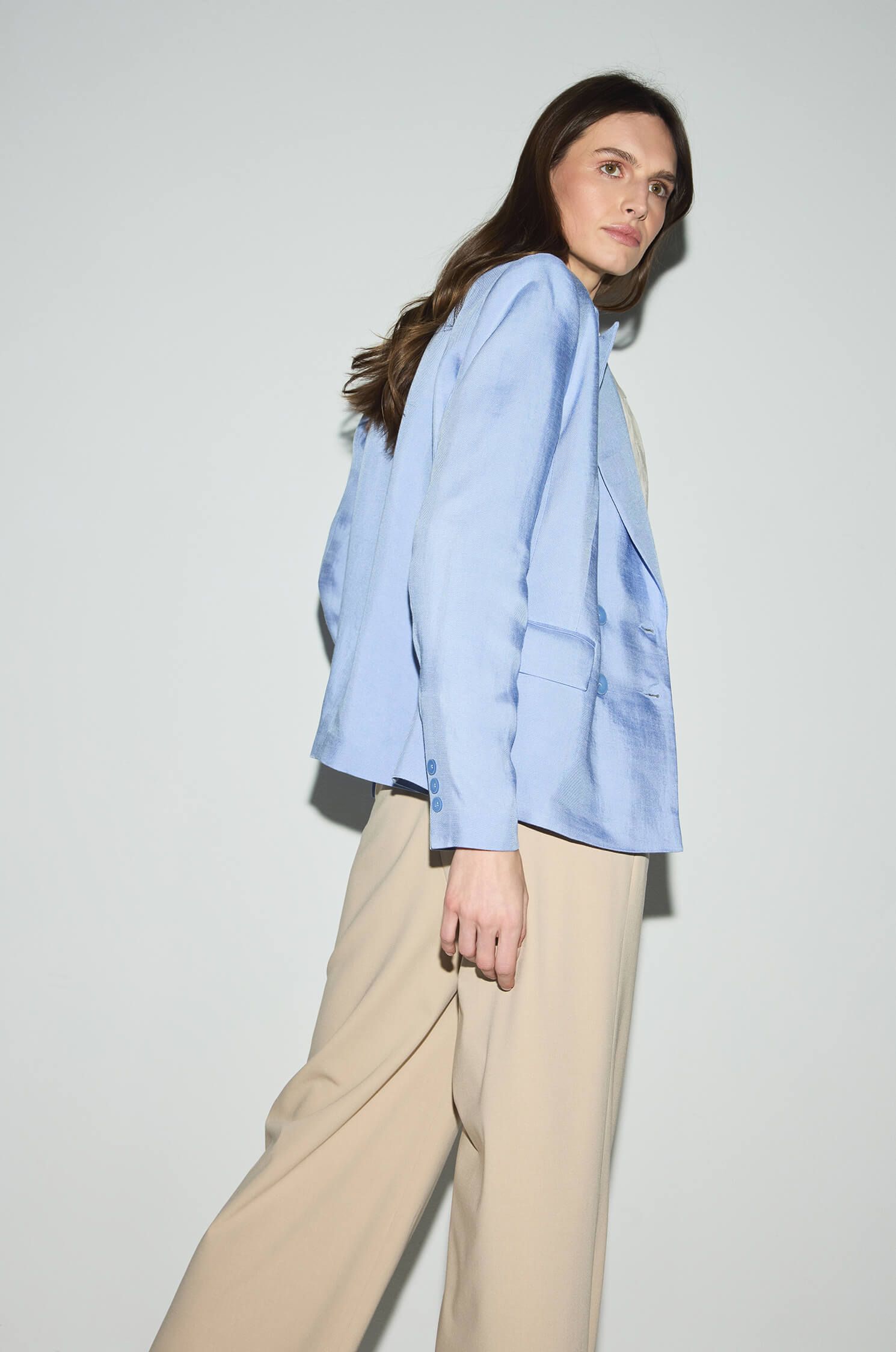 Błękitna marynarka z wiskozy i lnu Solar Obraz 3