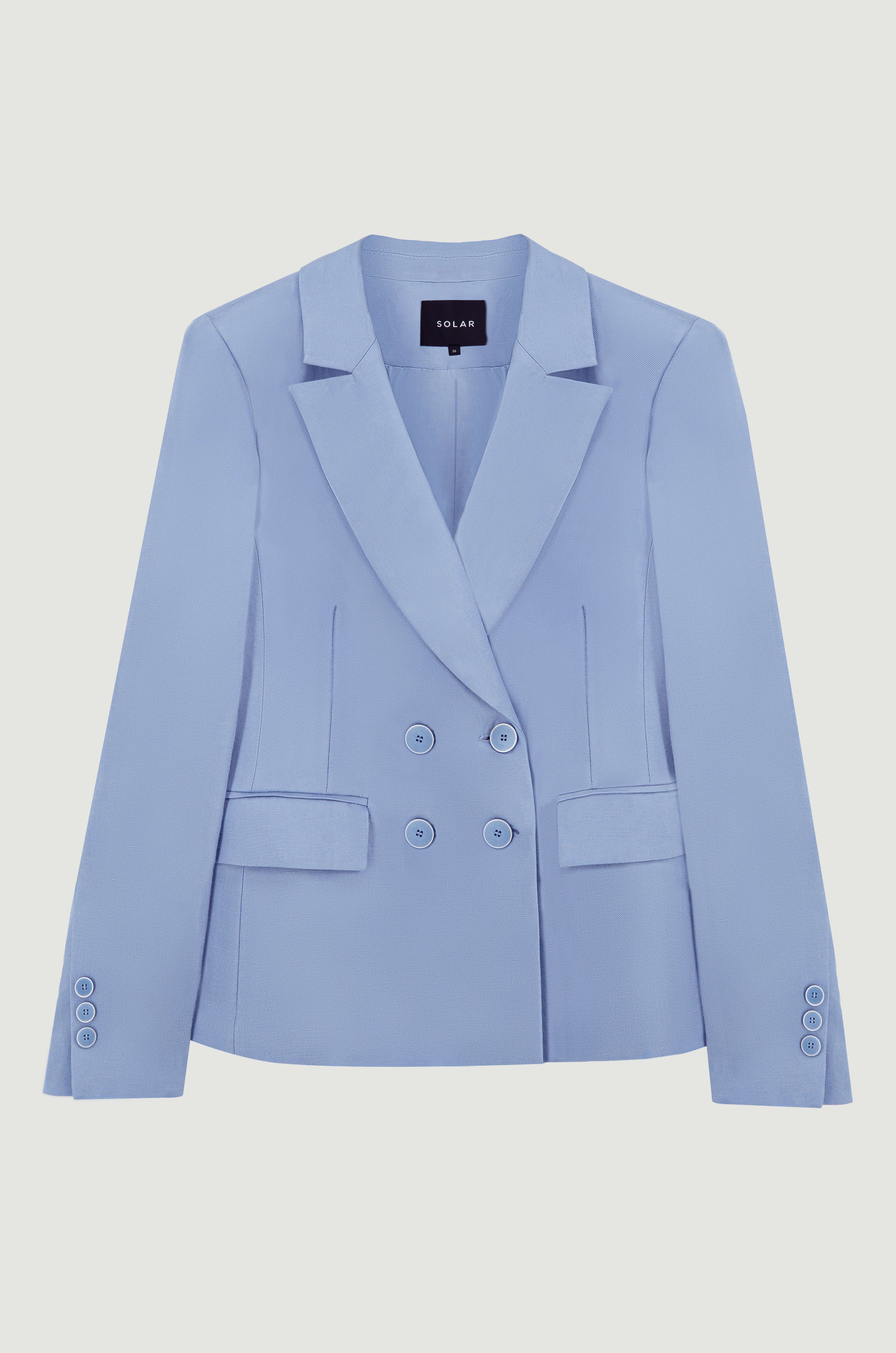 Błękitna marynarka z wiskozy i lnu Solar Obraz 4