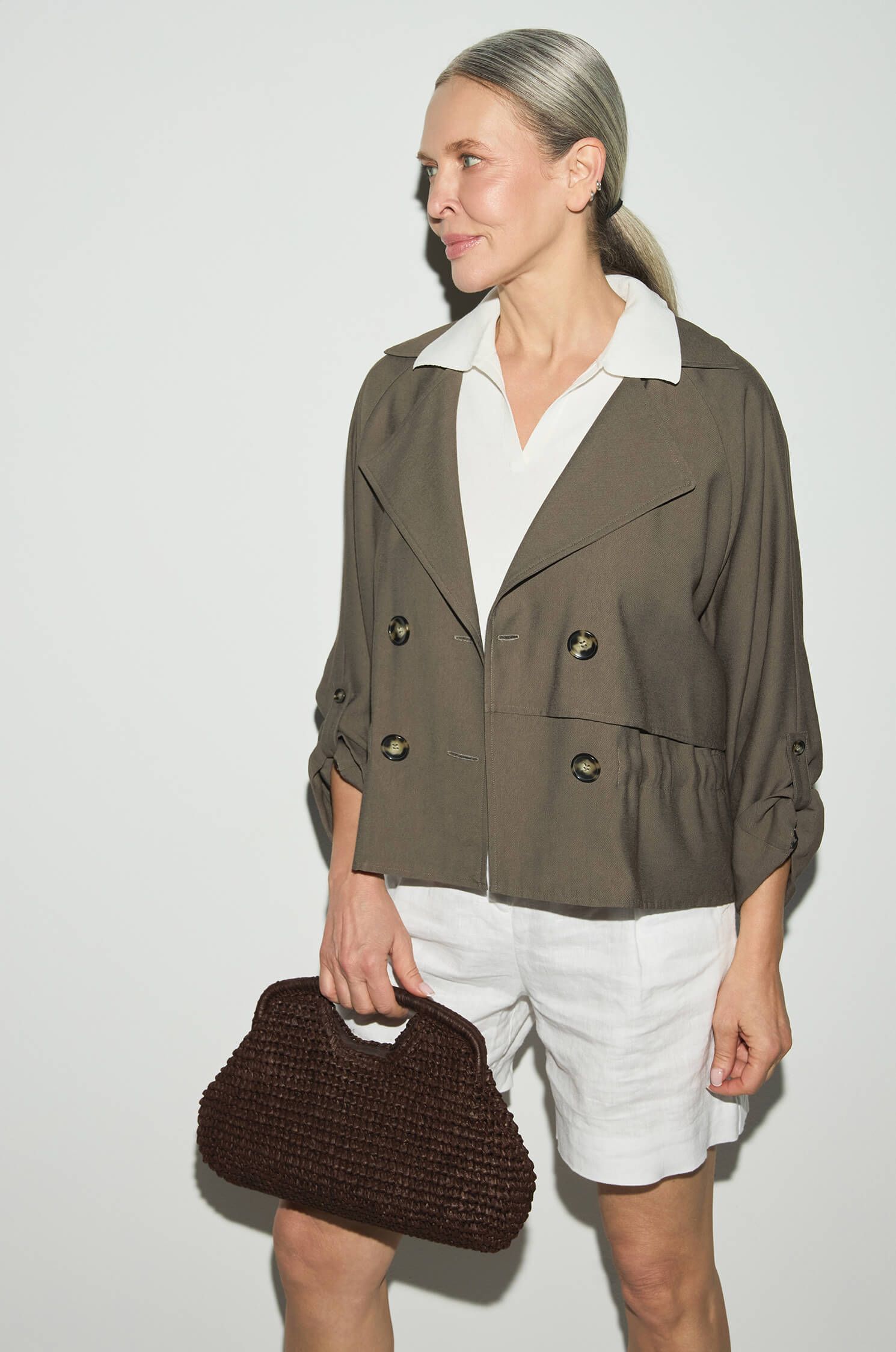 Kurtka khaki z dwurzędowym zapięciem Solar Obraz 3