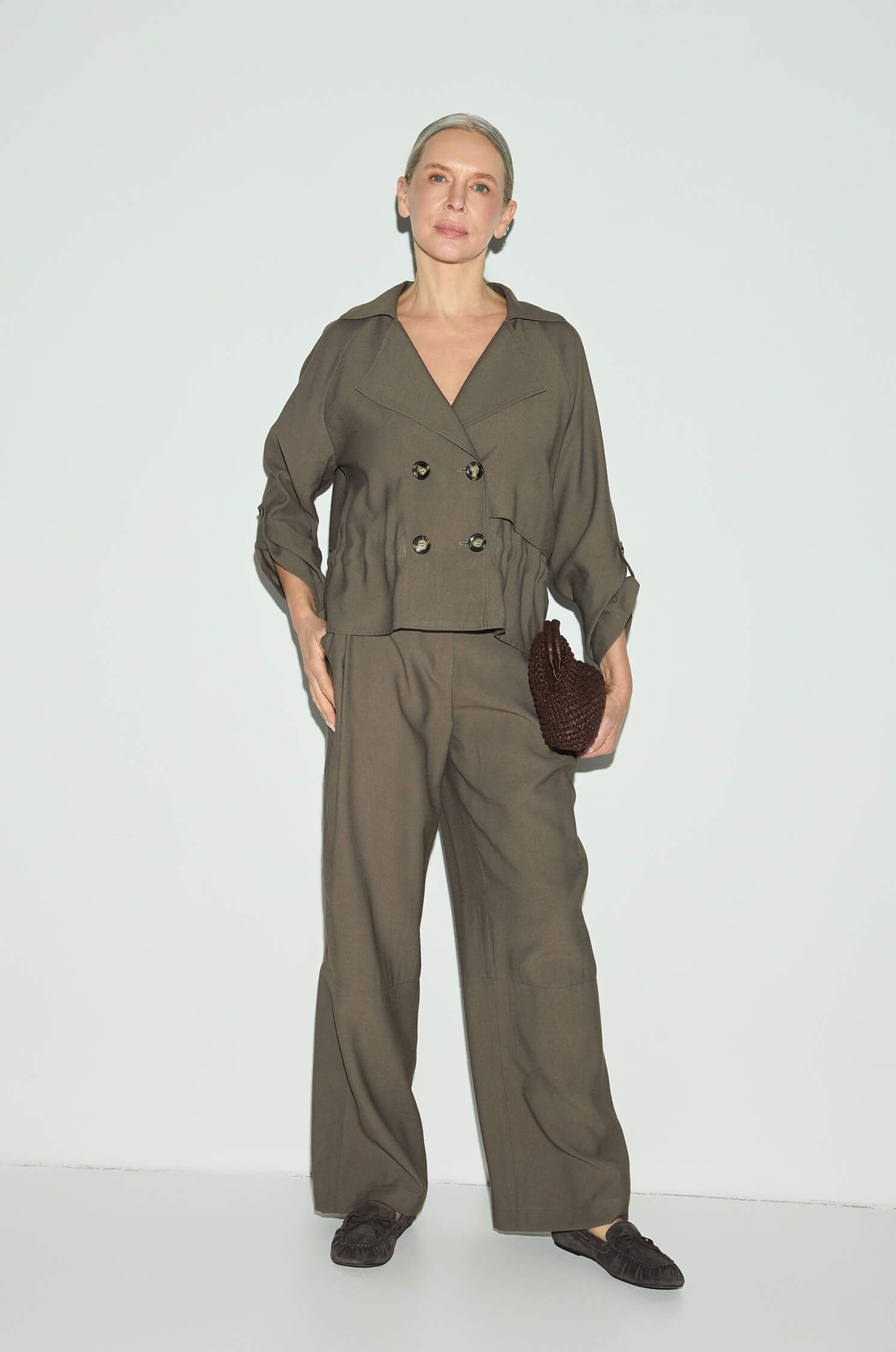 Spodnie khaki z szeroką nogawką Solar Obraz 1