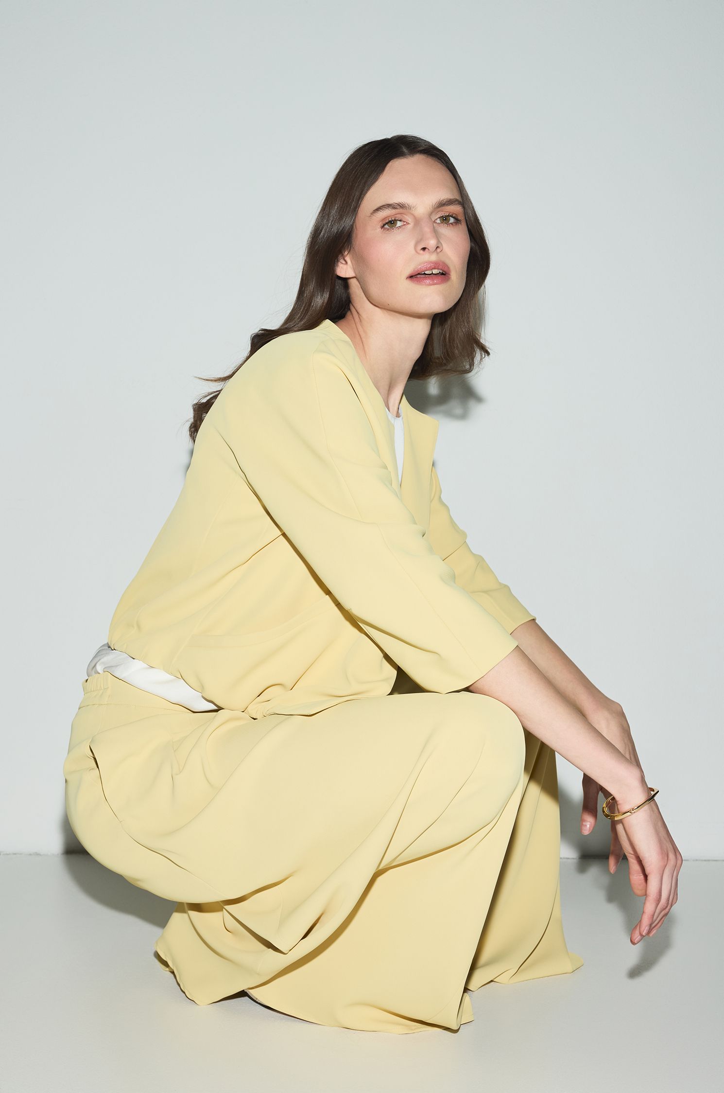 Jasnożółte spodnie wide leg Solar Obraz 2