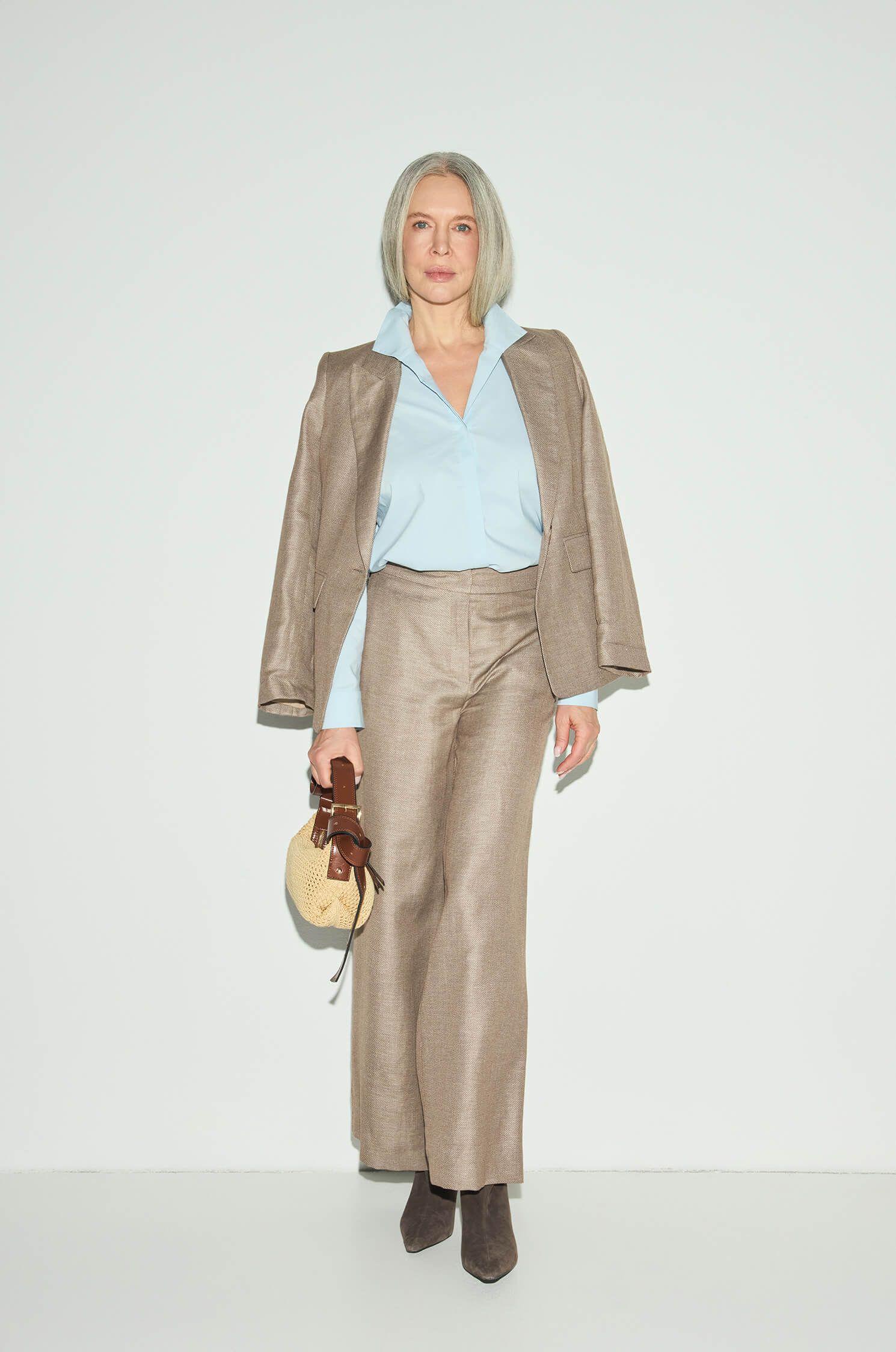 Brązowe melanżowe spodnie Solar Obraz 1