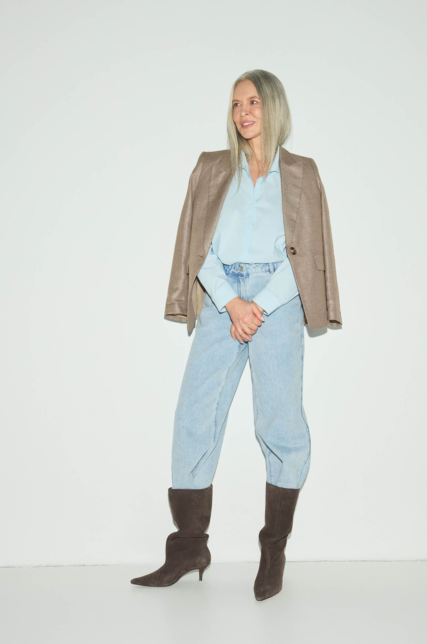 Brązowa melanżowa marynarka Solar Obraz 2