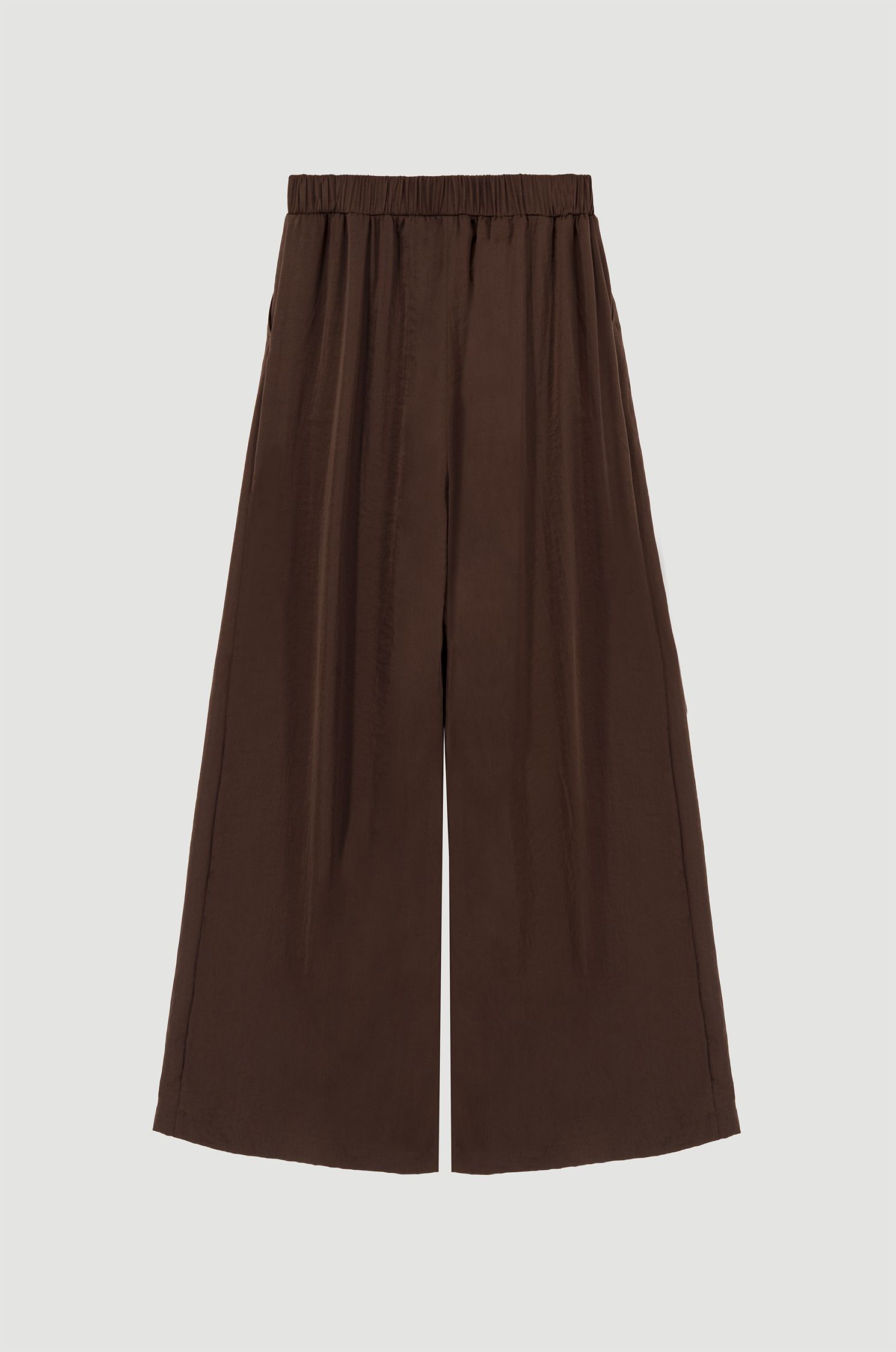 Brązowe spodnie wide leg Solar Obraz 5