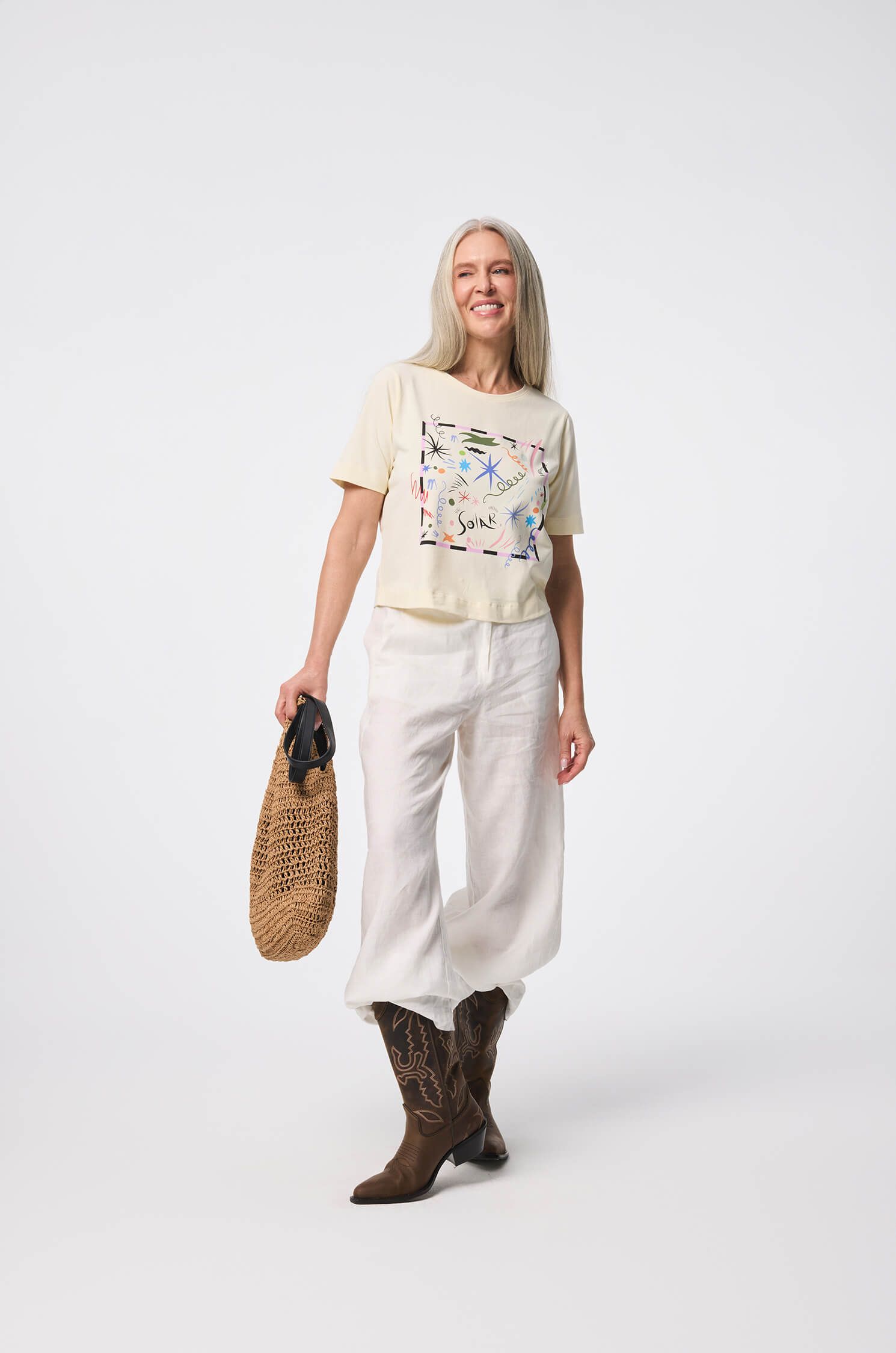 Jasnożółta bluzka z autorskim printem Solar Obraz 2