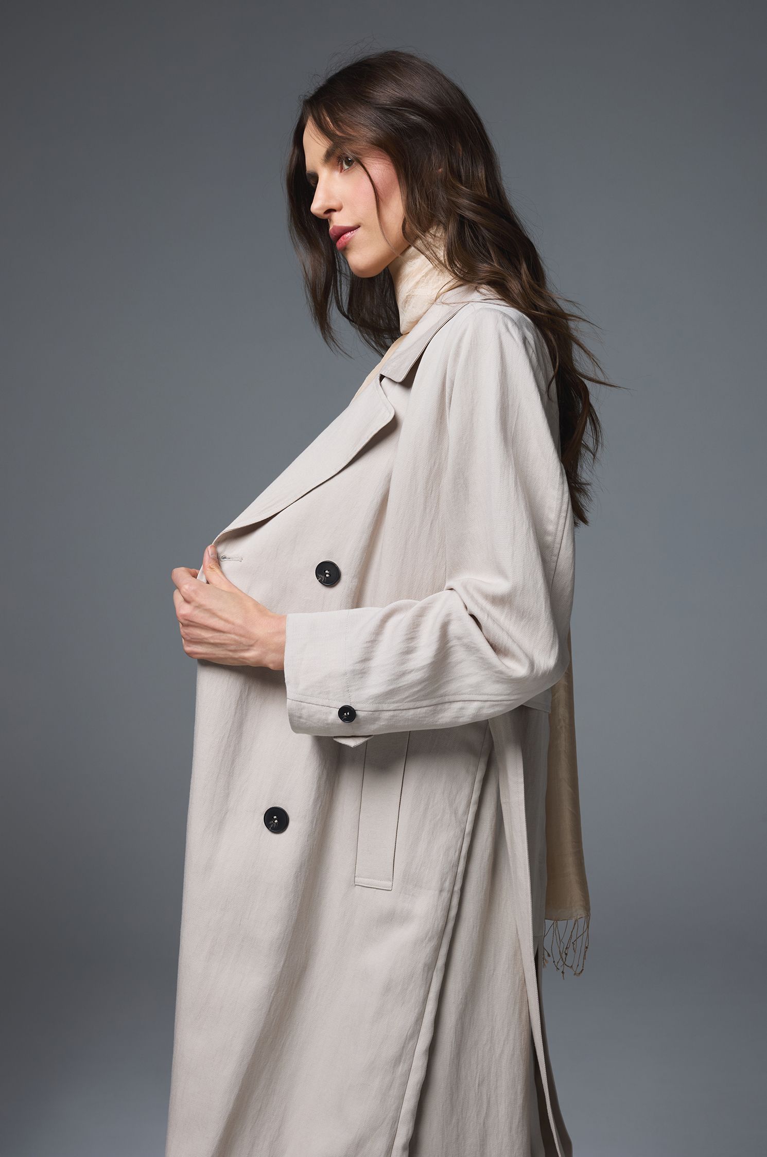 Beżowy dwurzędowy płaszcz Solar Obraz 3