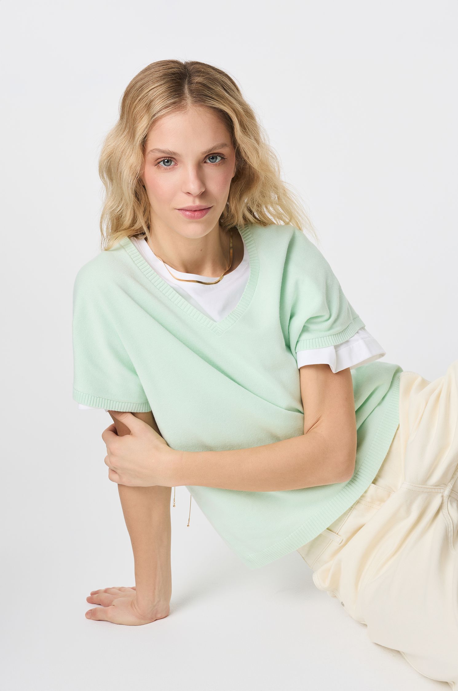 Dzianinowa bluzka z bawełny i wiskozy Solar Obraz 2