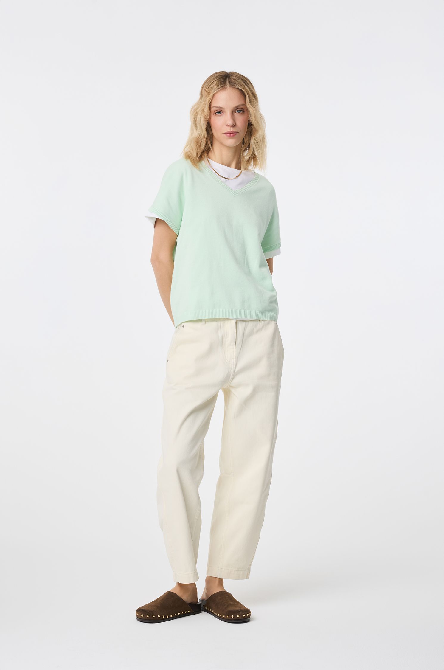 Dzianinowa bluzka z bawełny i wiskozy Solar Obraz 3