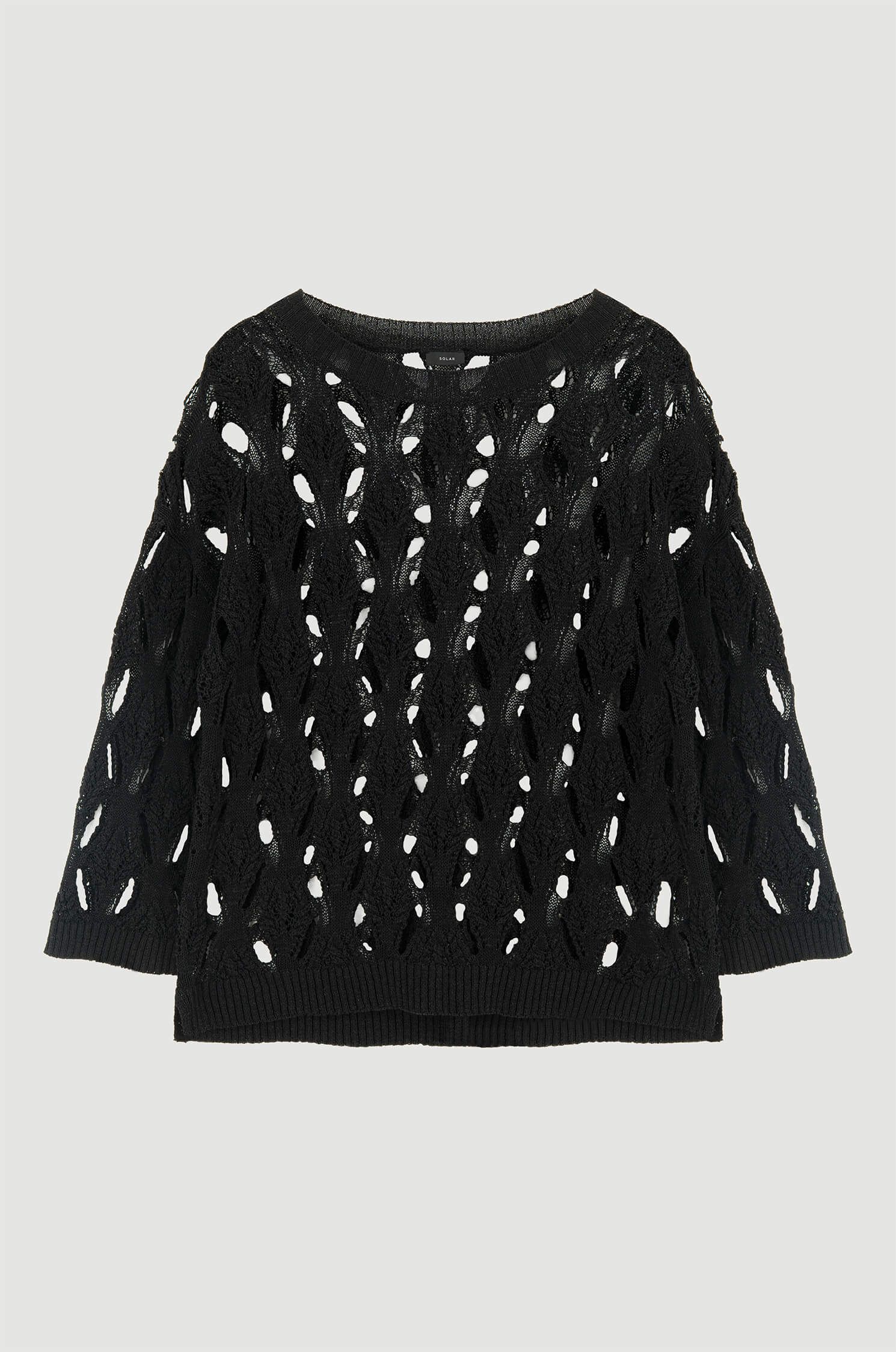 Czarny sweter ze splotem ażurowym Solar Obraz 4