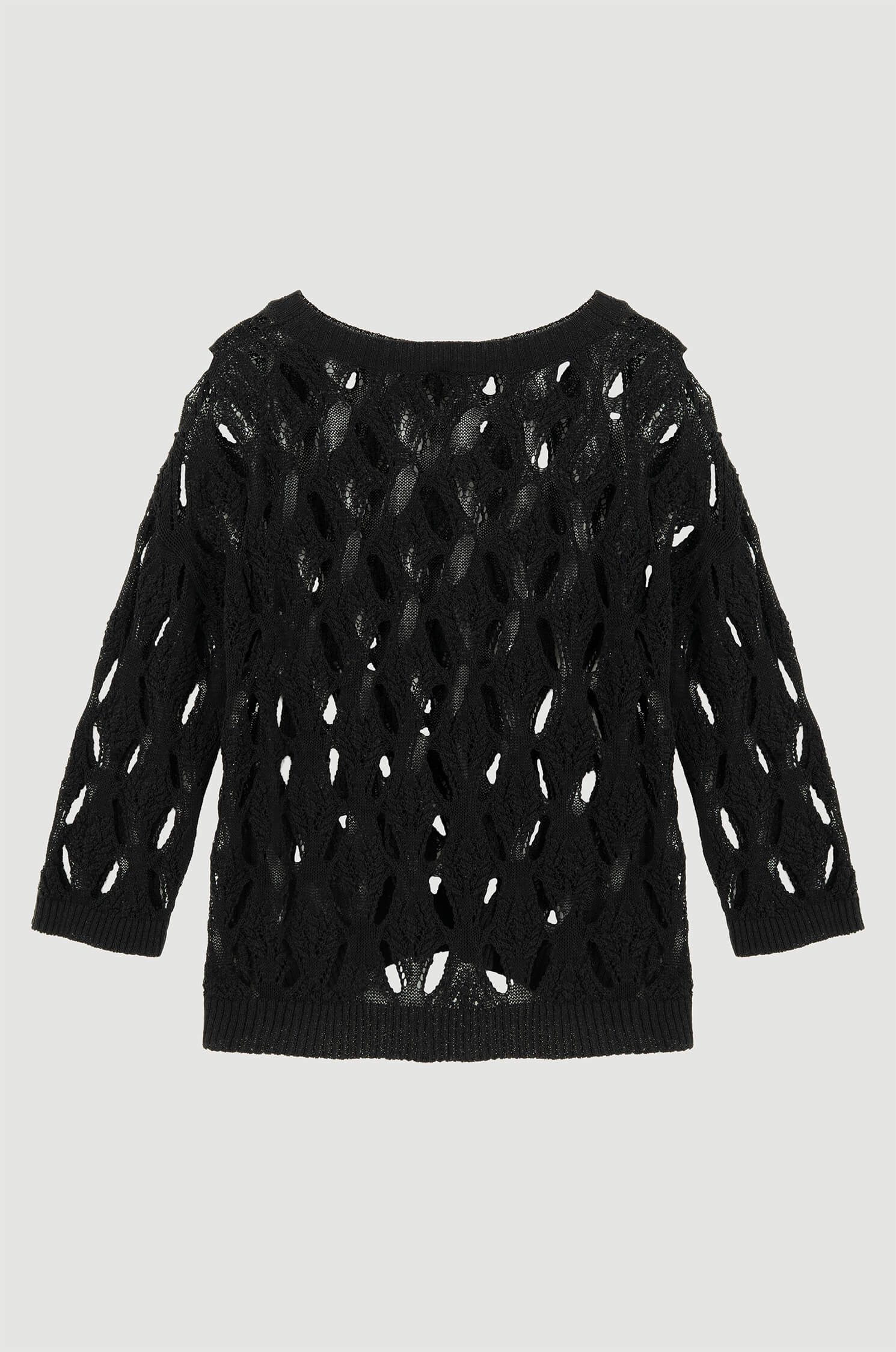 Czarny sweter ze splotem ażurowym Solar Obraz 5