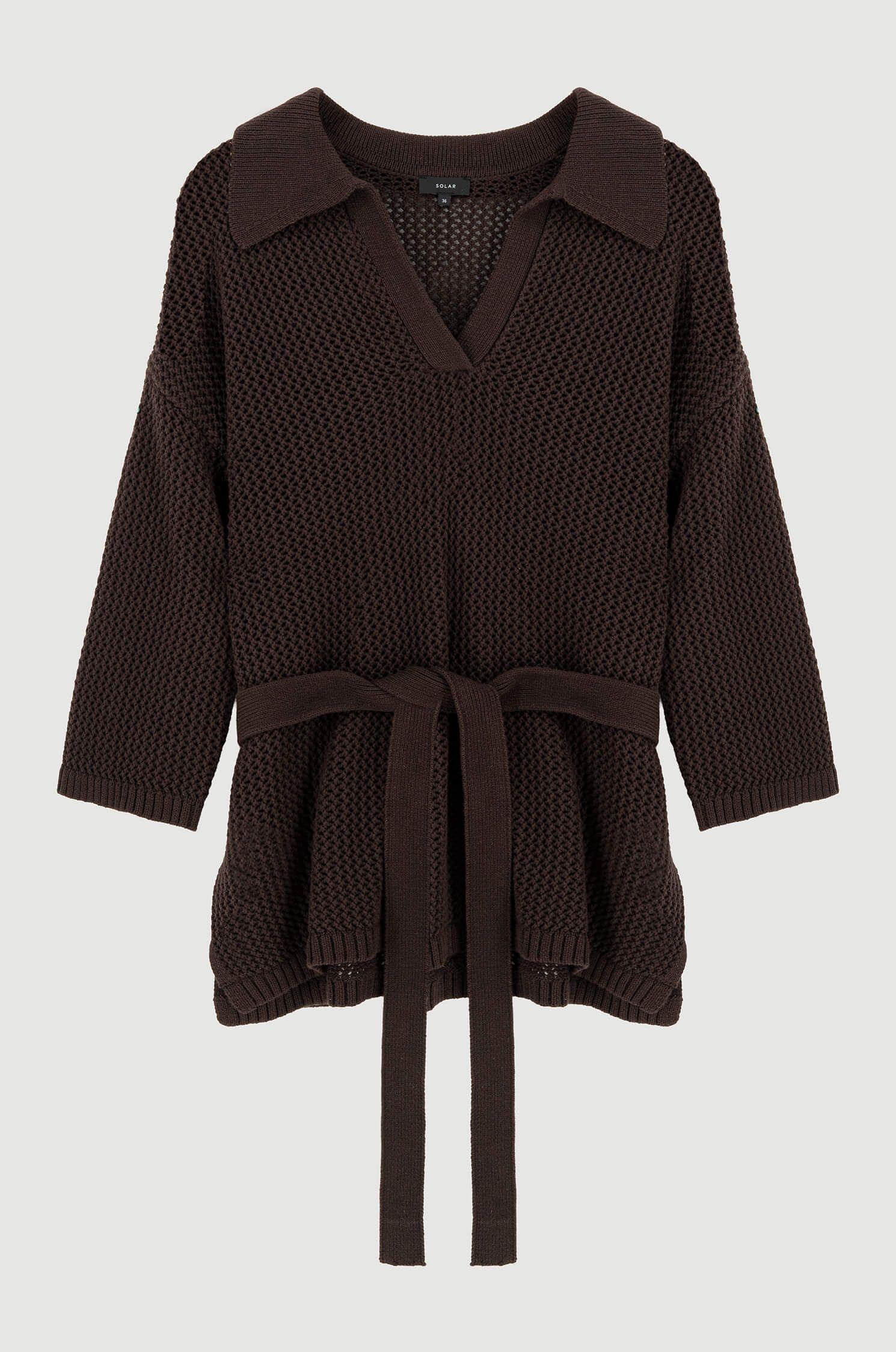 Bawełniany sweter ażurowy z paskiem Solar Obraz 4