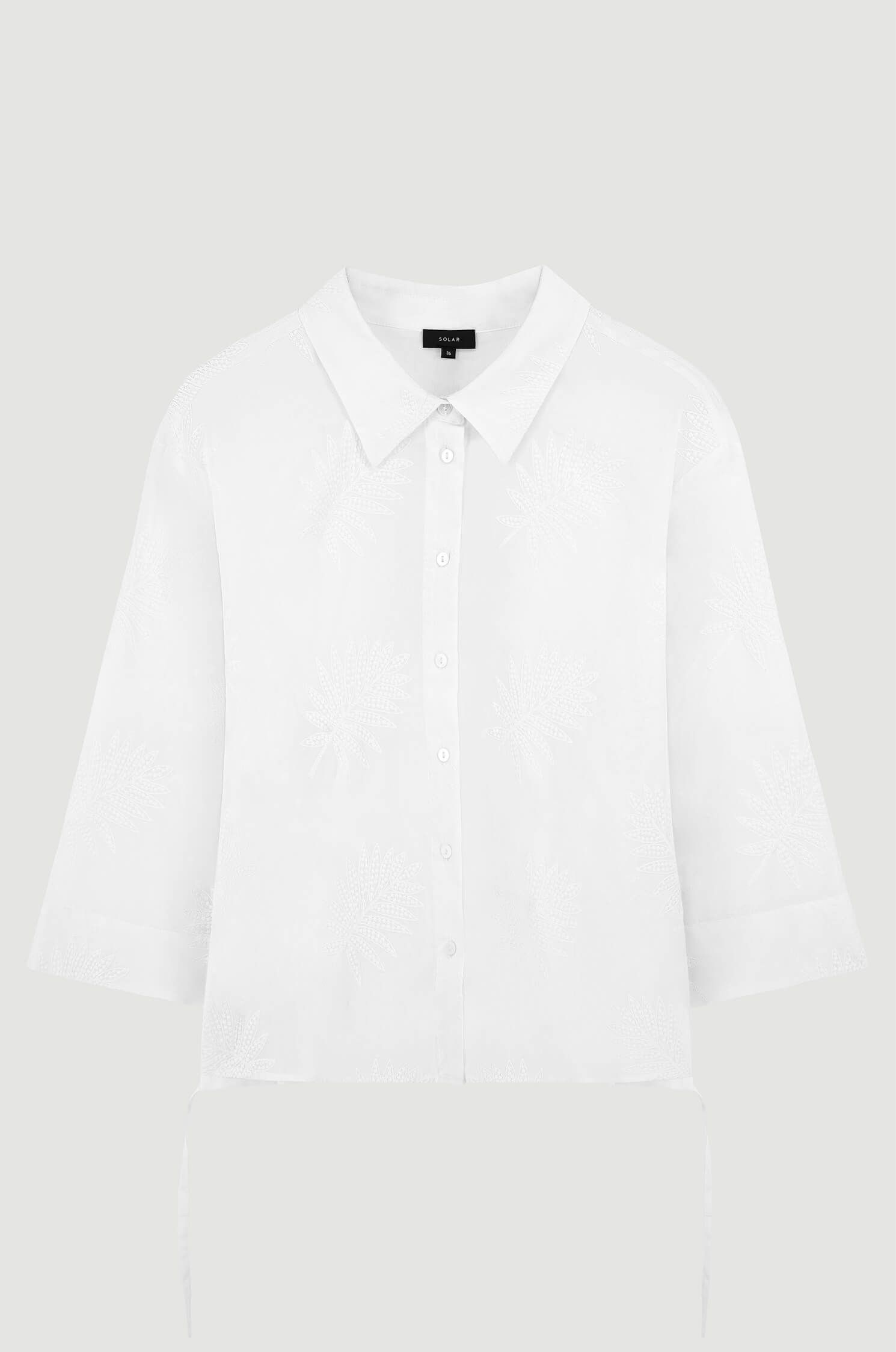 Bawełniana koszula ecru z haftem Solar Obraz 4