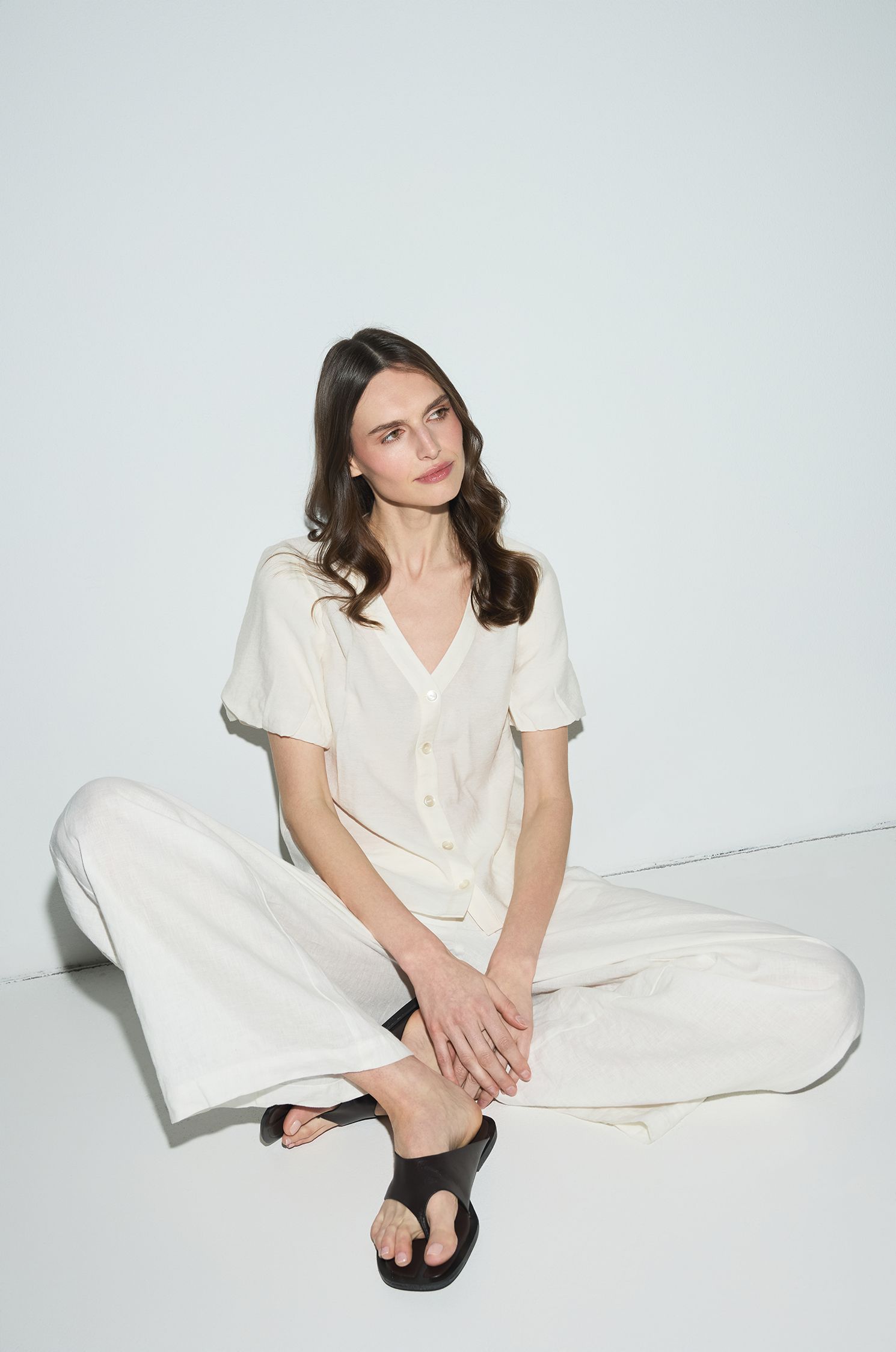 Koszula ecru zapinana na guziki Solar Obraz 3