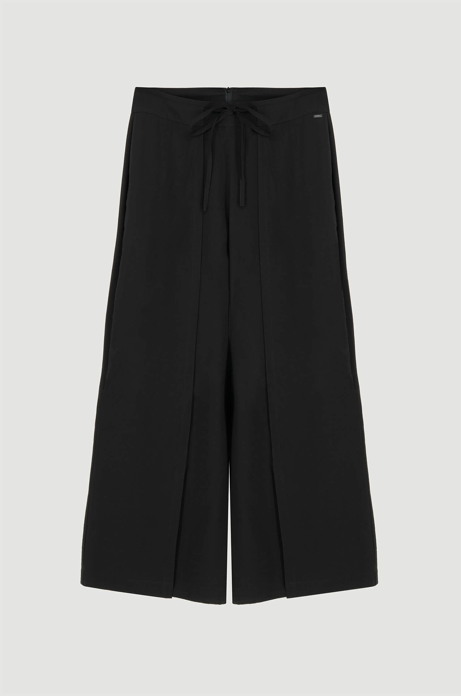 Czarne spodnie z wiązaniem w pasie Solar Obraz 4