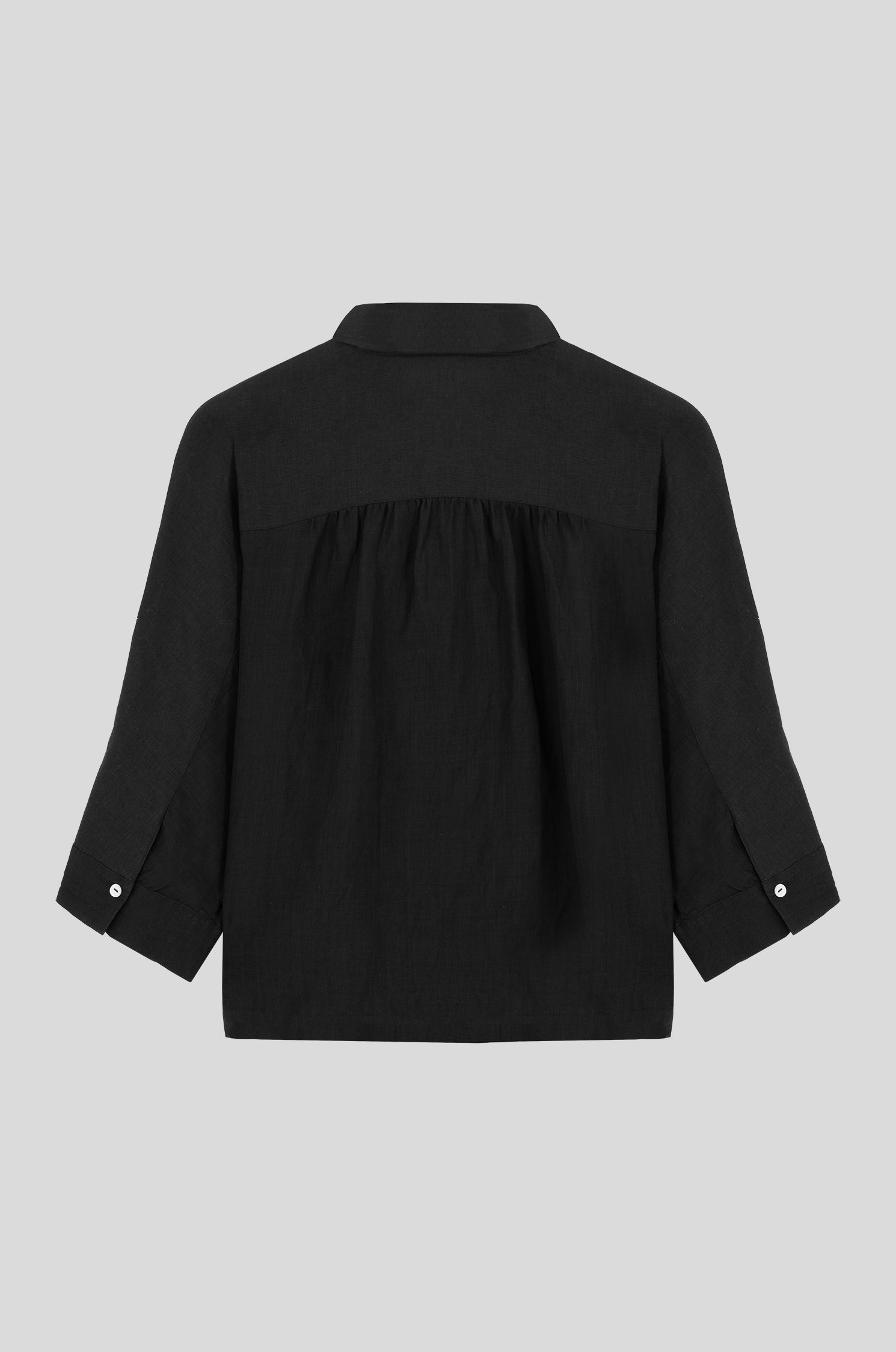 Czarna koszula z ramii i lnu Solar Obraz 2