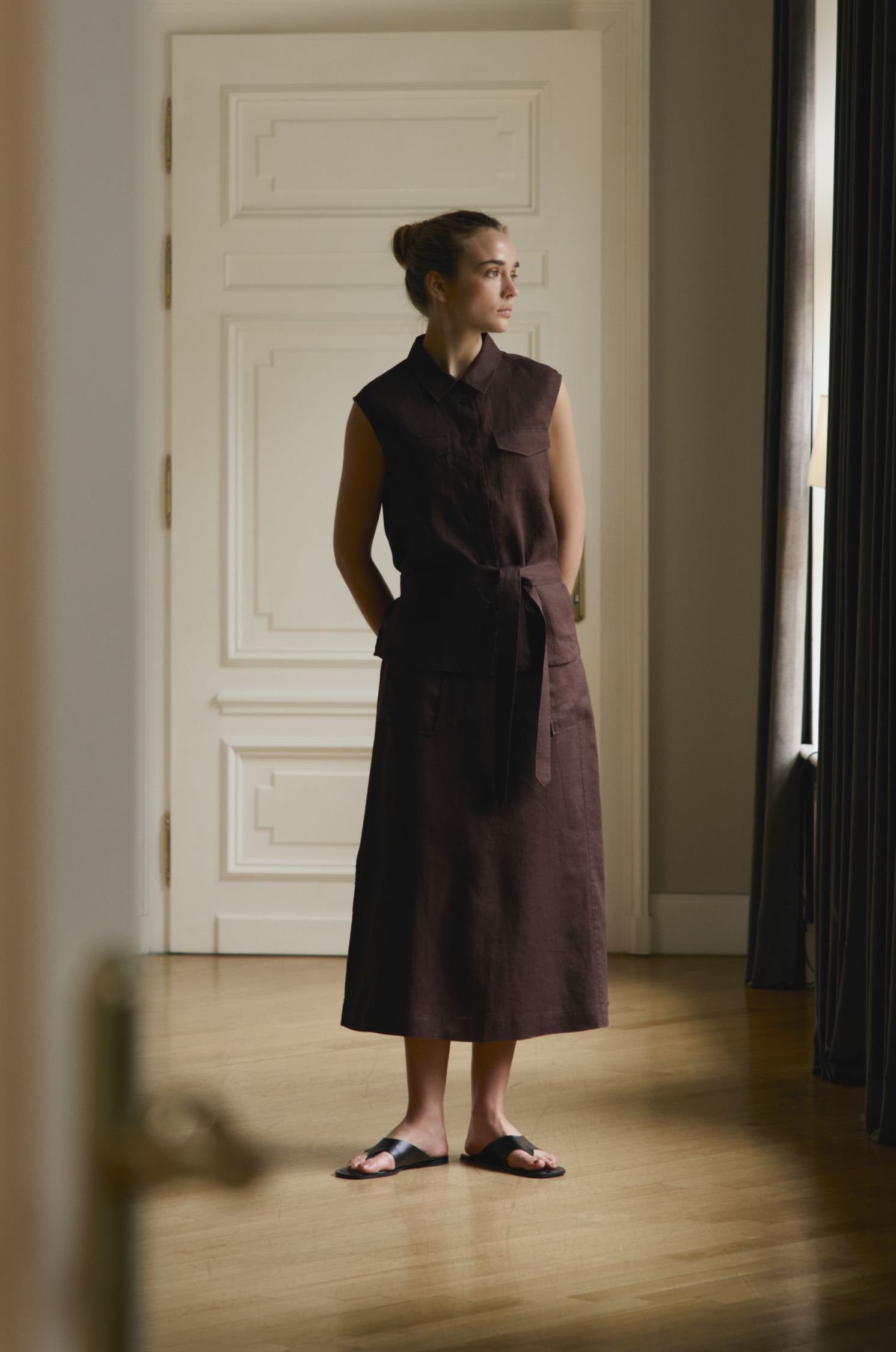 Brązowa koszula z lnu Solar Obraz 2