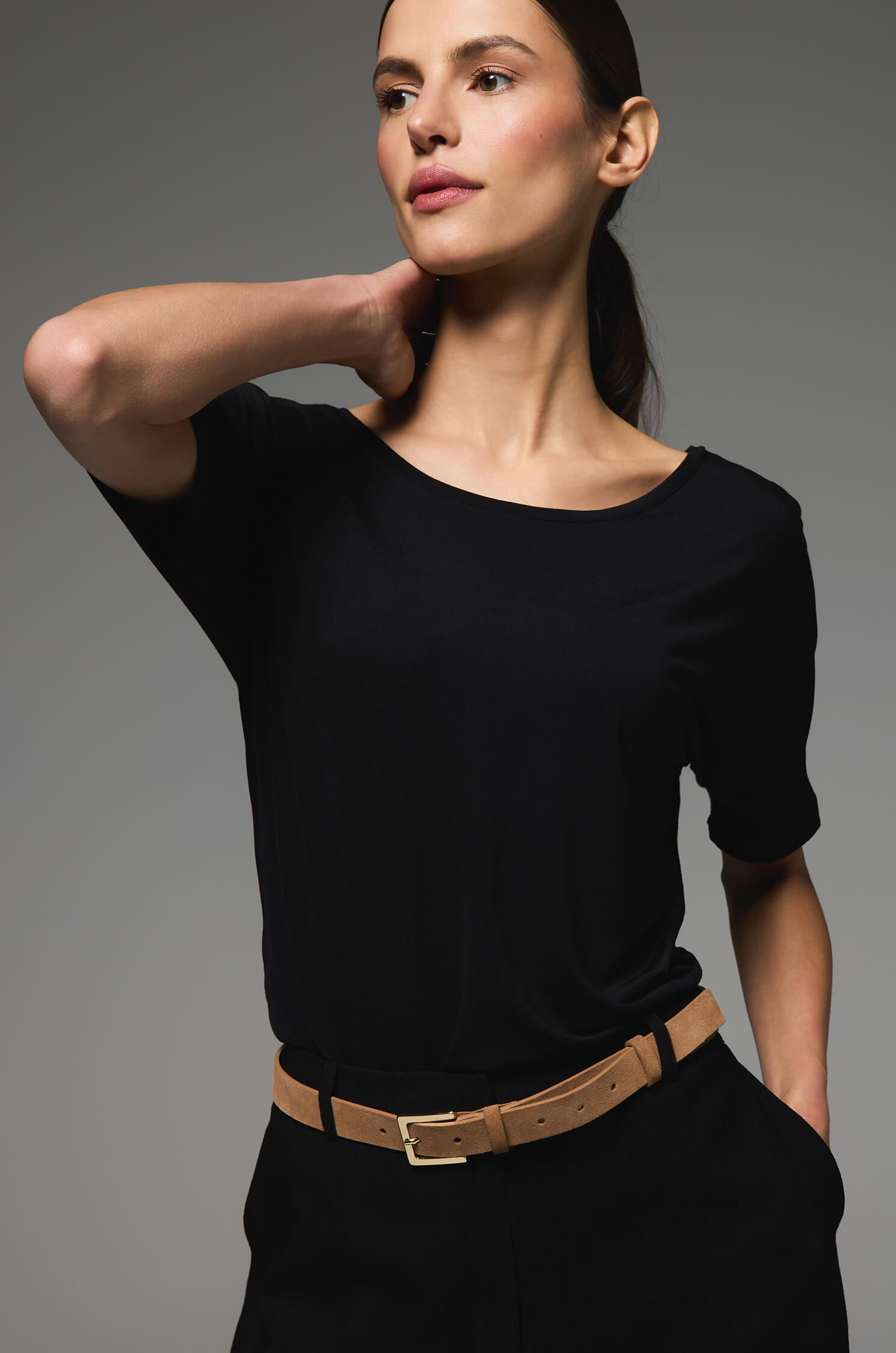 Zamszowy pasek ze złotą klamrą Solar Obraz 1