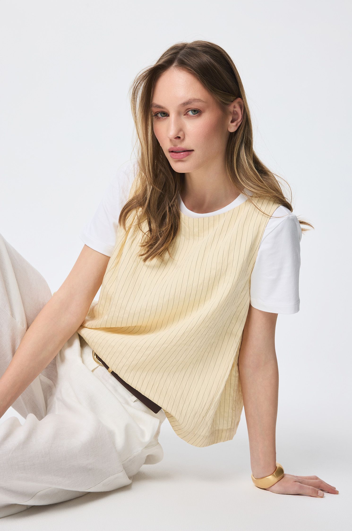 Jasnożółty top w prążek Solar Obraz 1