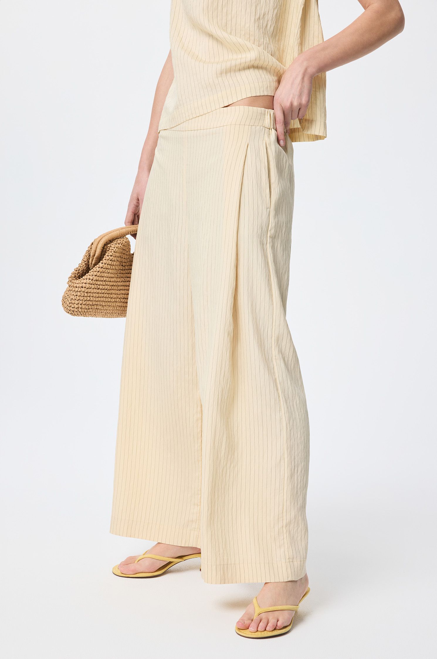 Jasnożółte spodnie w prążek Solar Obraz 3