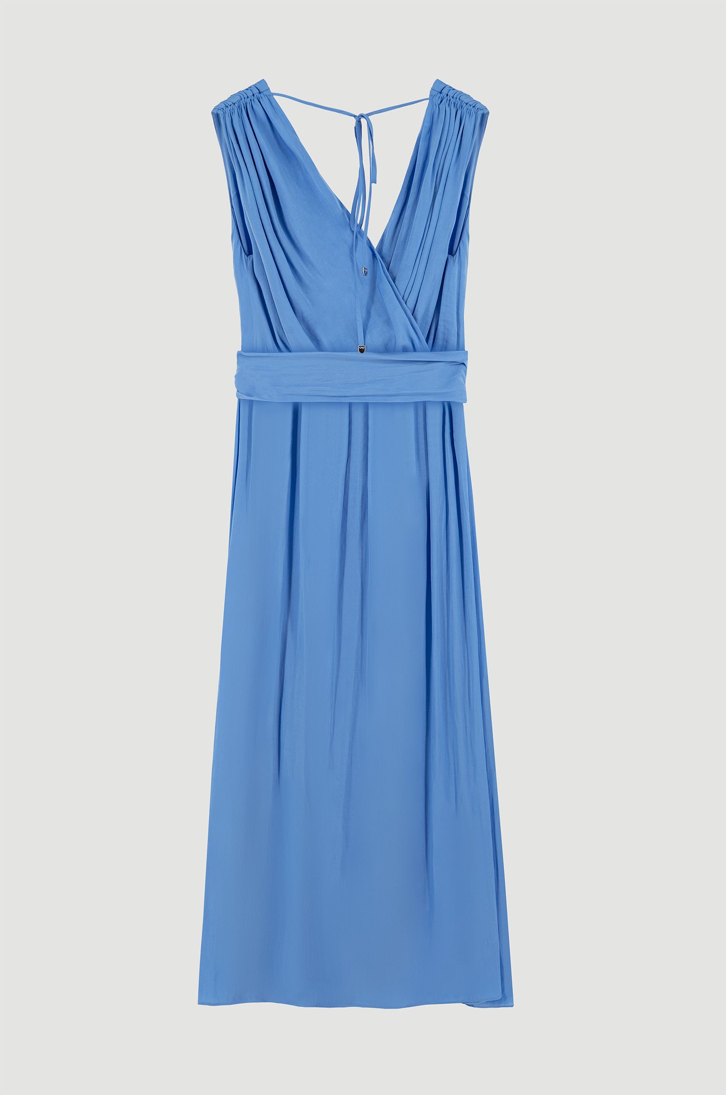 Błękitna sukienka midi z satynowej tkaniny Solar Obraz 5