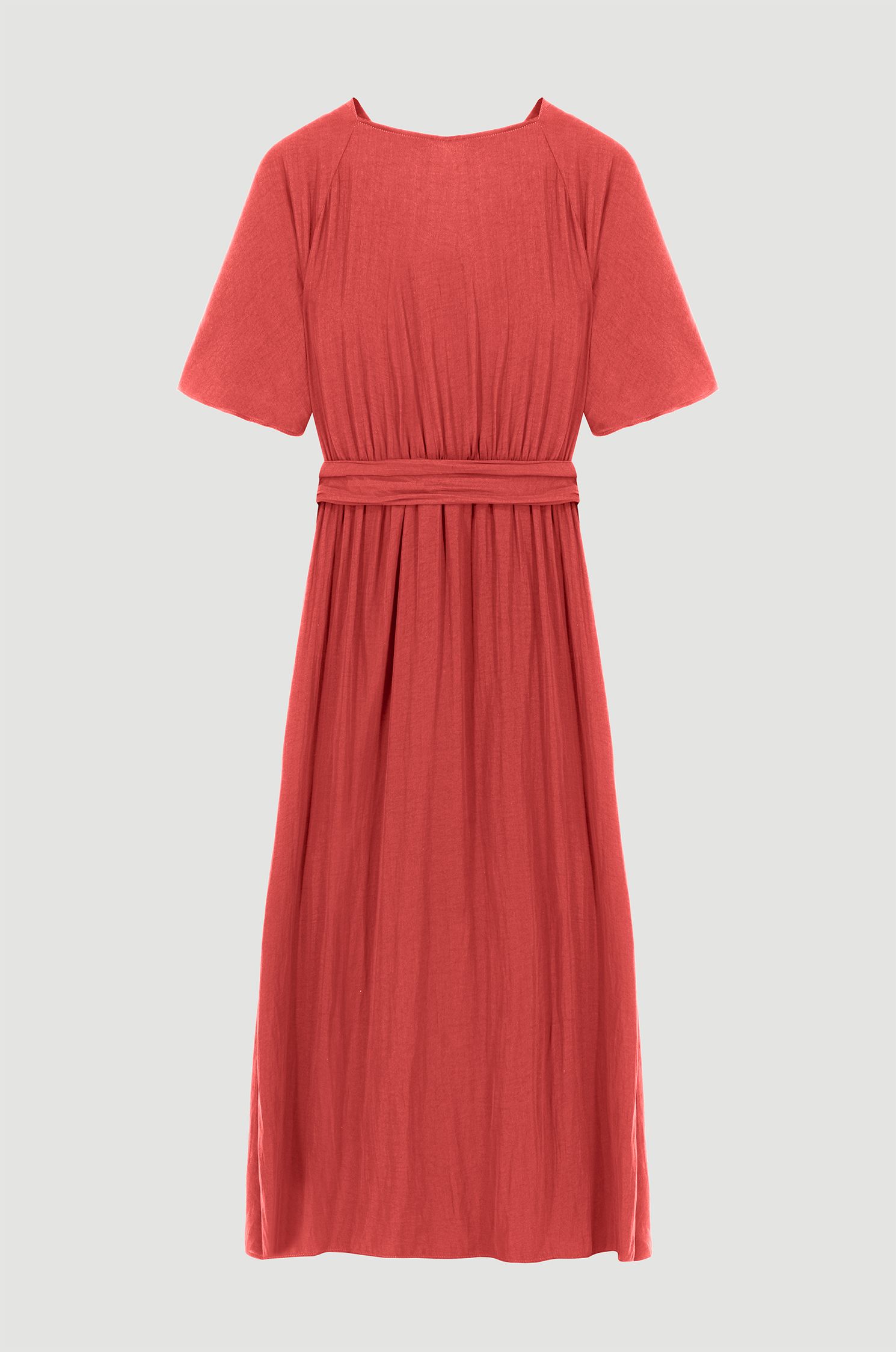 Satynowa sukienka midi w kolorze terakota Solar Obraz 5