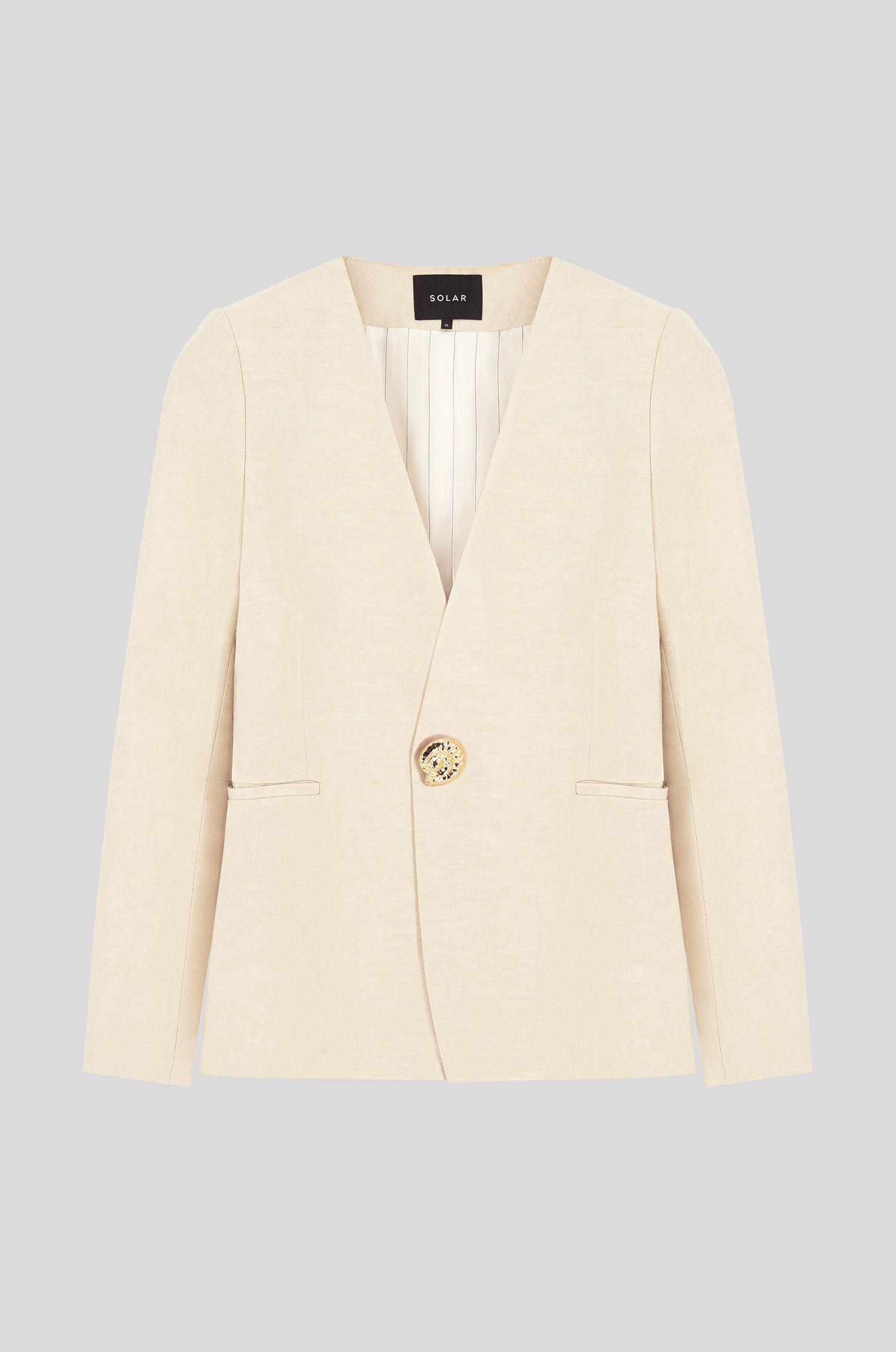 Beżowa marynarka z biżuteryjnym zapięciem Solar Obraz 4