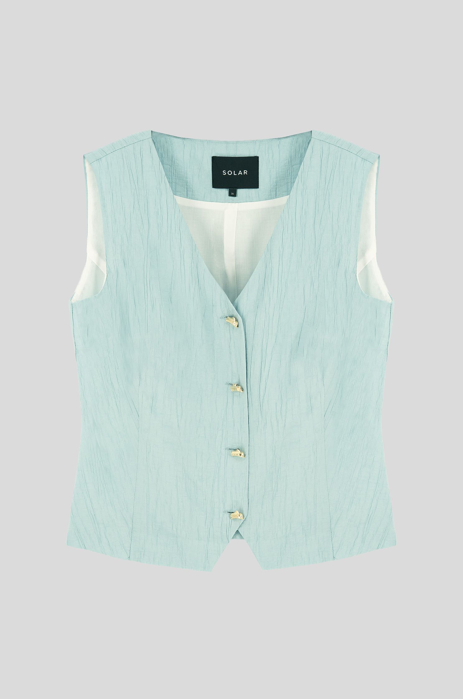 Błękitna kamizelka z biżuteryjnymi guzikami Solar Obraz 3