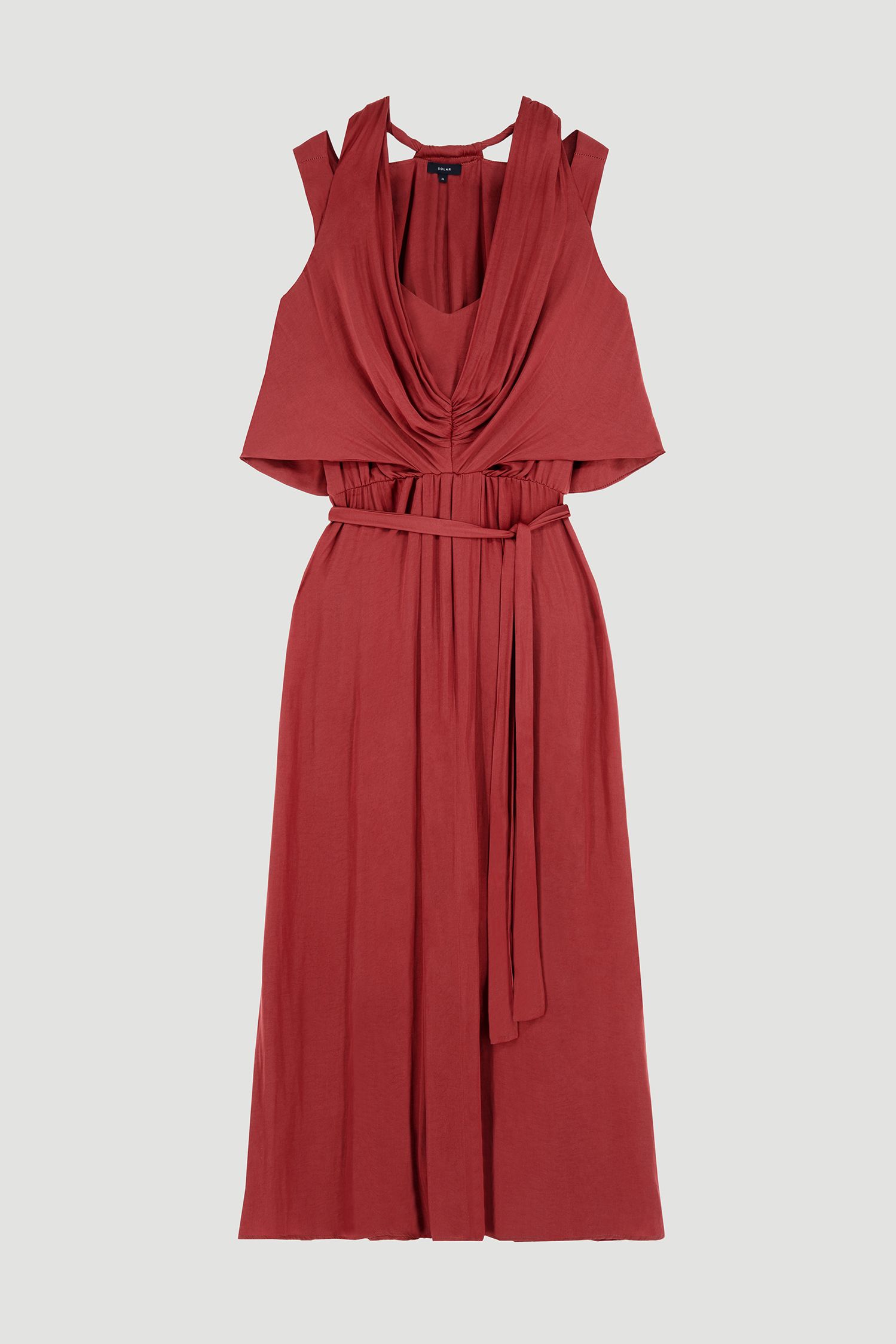 Terakotowa sukienka z ozdobnym drapowaniem Solar Obraz 3