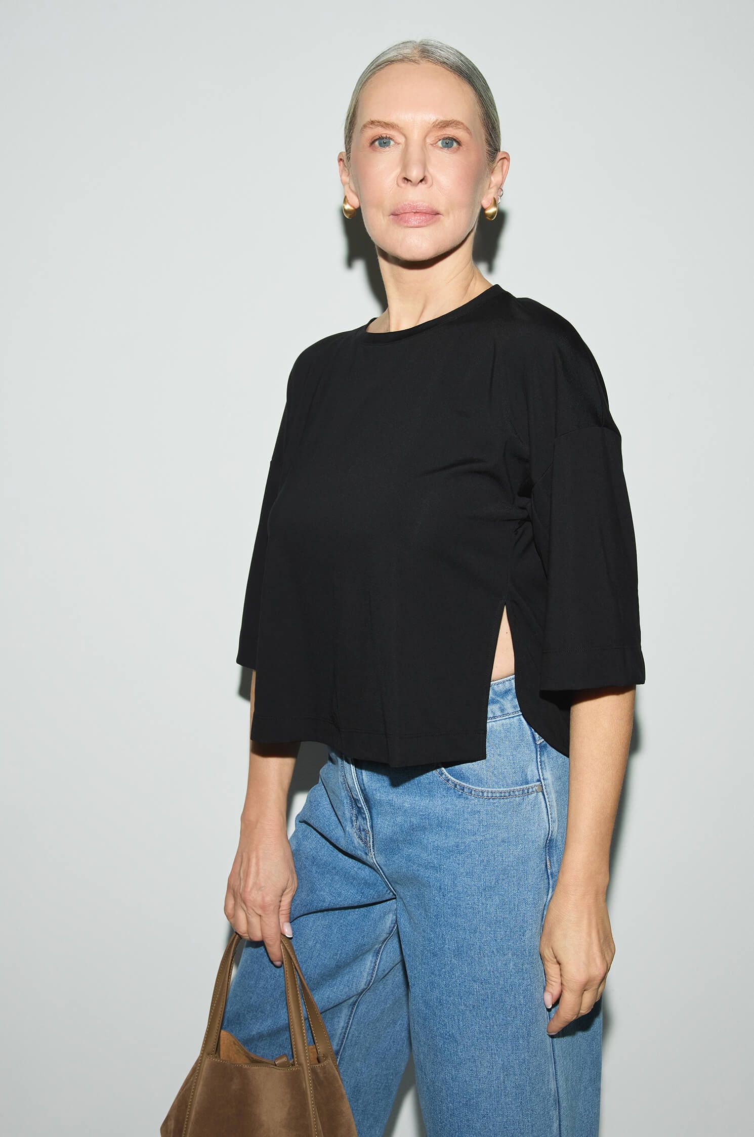 Bluzka o pudełkowym kroju z rozcięciem Solar Obraz 3