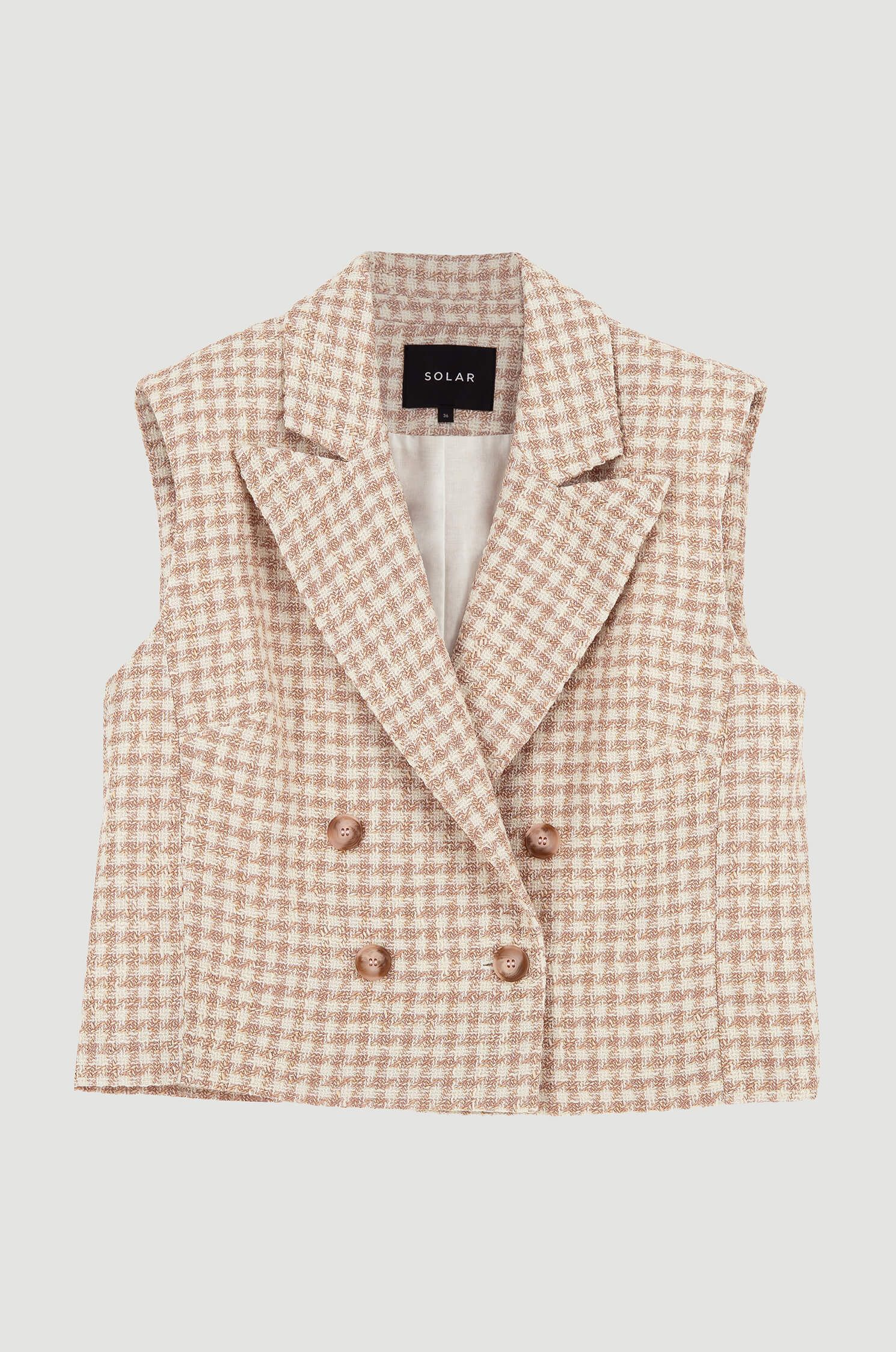 Żakardowa kamizelka w jasnoróżową kratę Solar Obraz 3