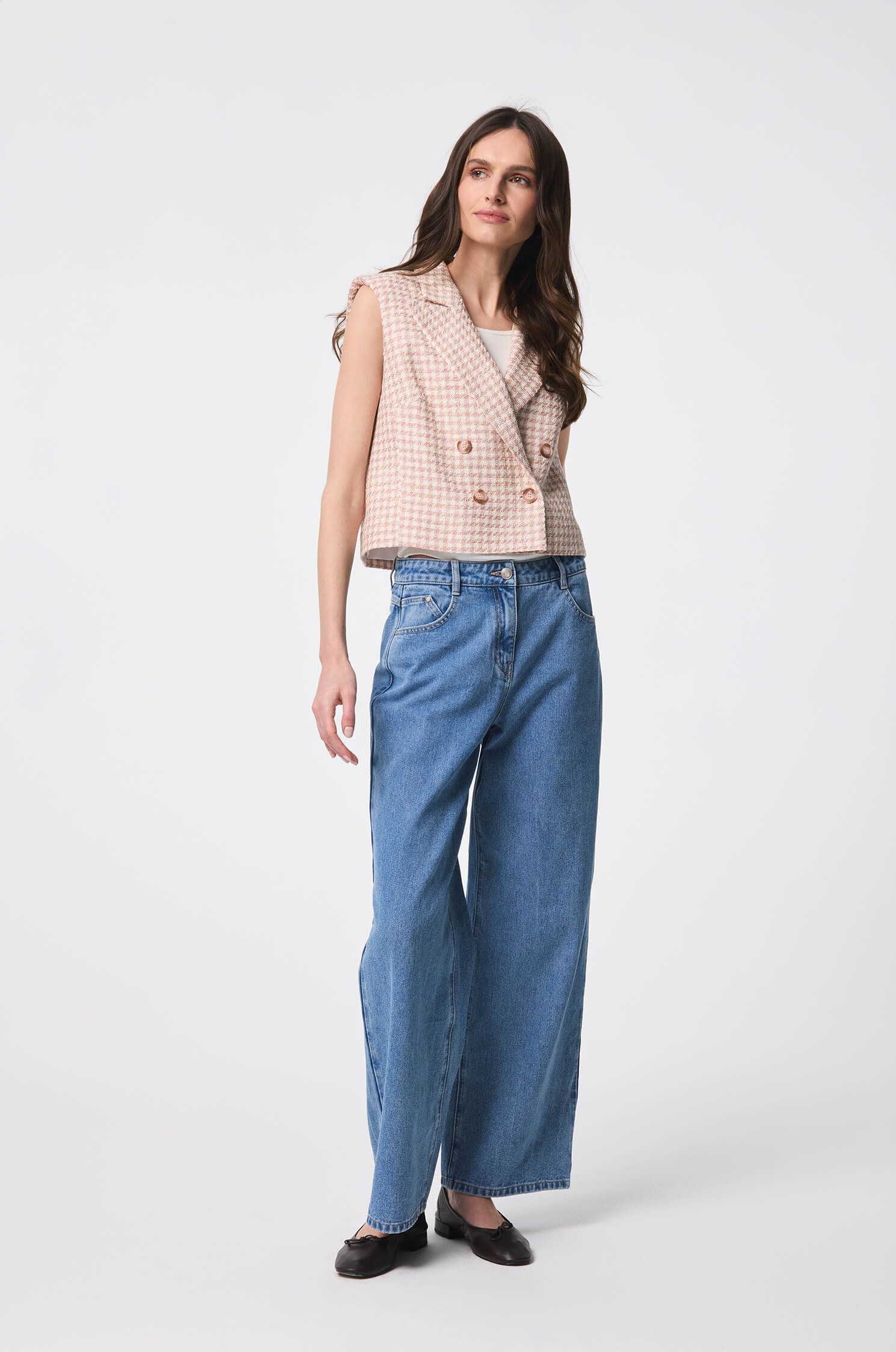 Żakardowa kamizelka w jasnoróżową kratę Solar Obraz 1