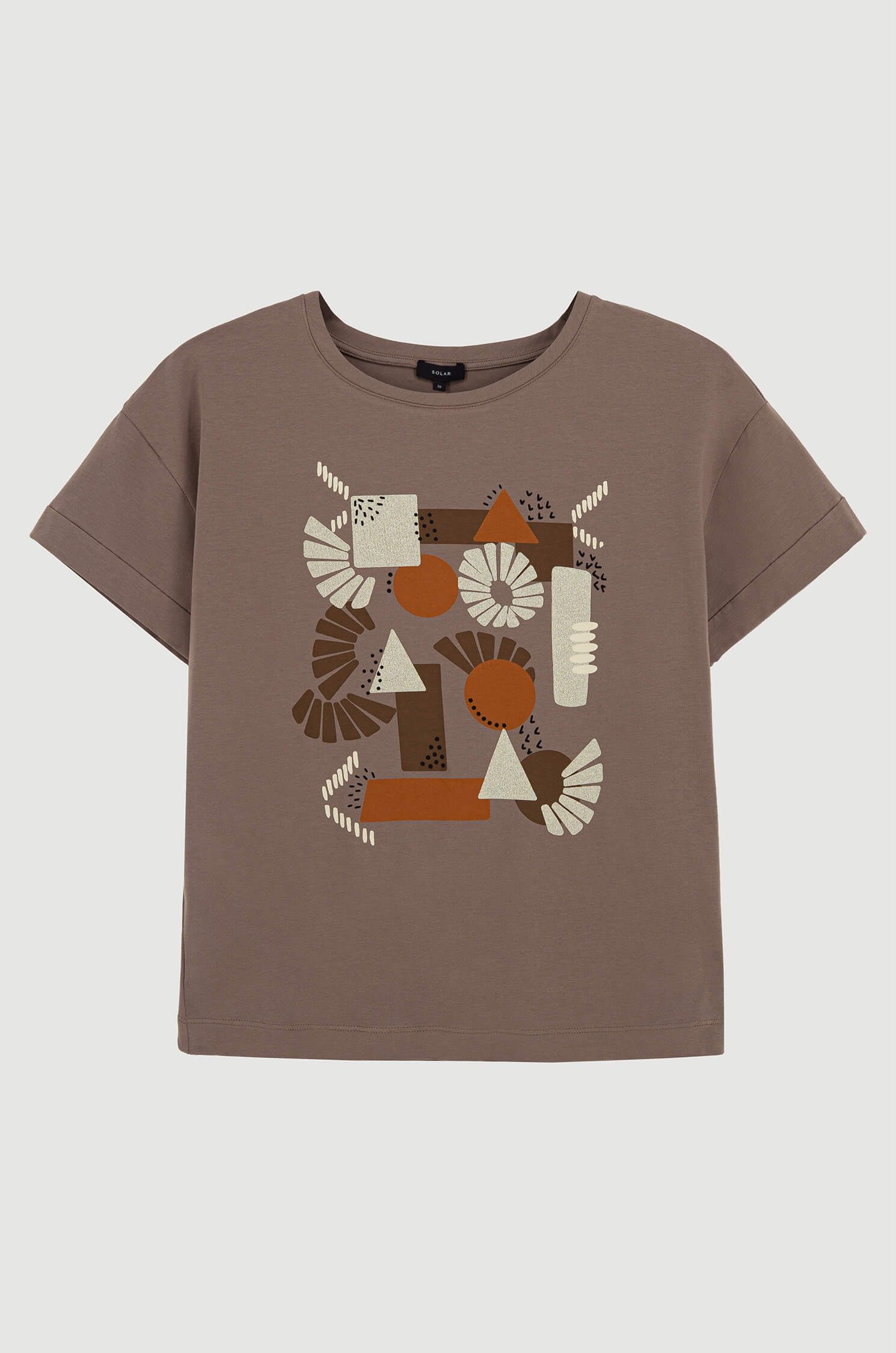 Brązowa bluzka z bawełny z printem Solar Obraz 5