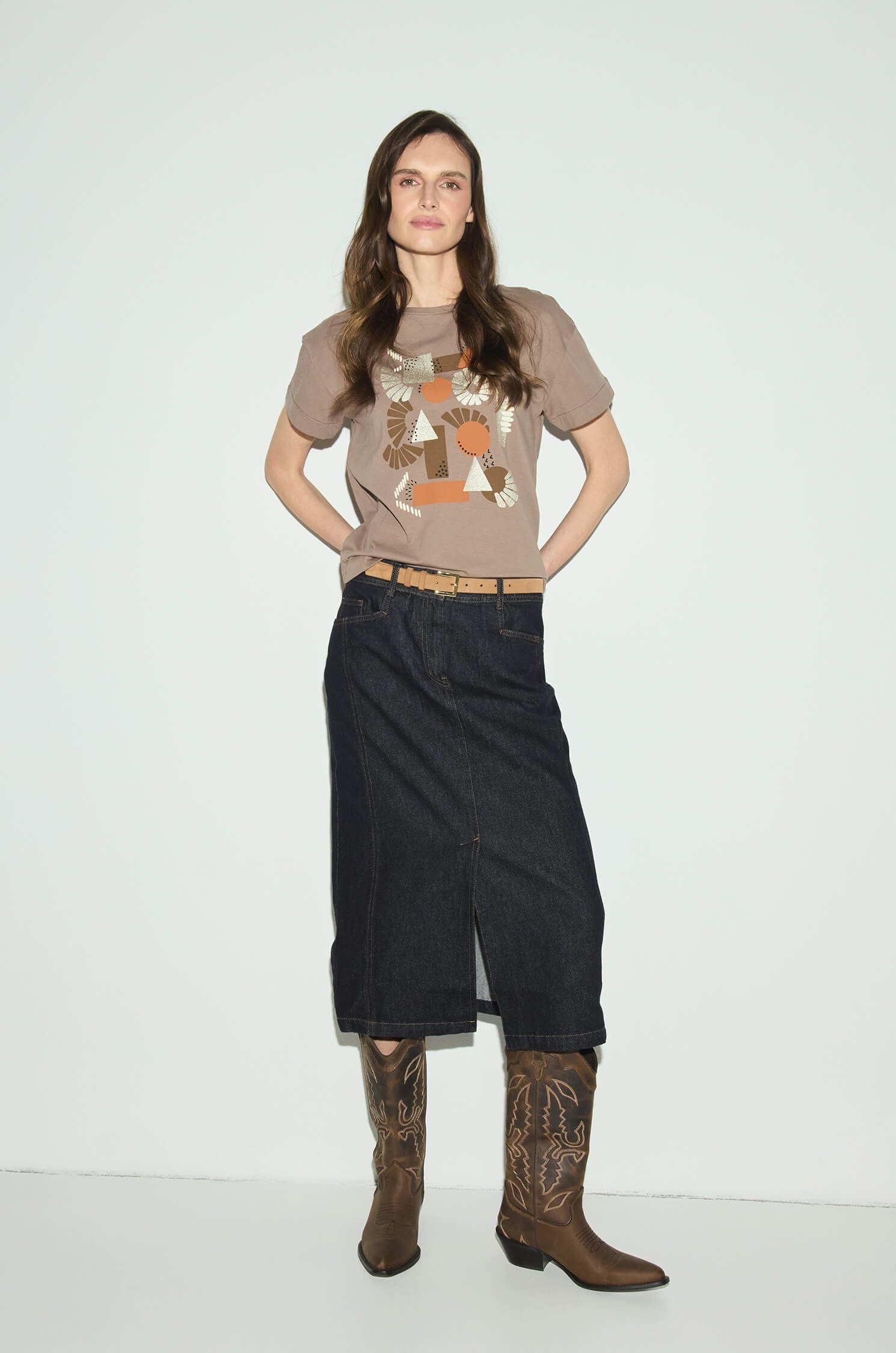 Brązowa bluzka z bawełny z printem Solar Obraz 1