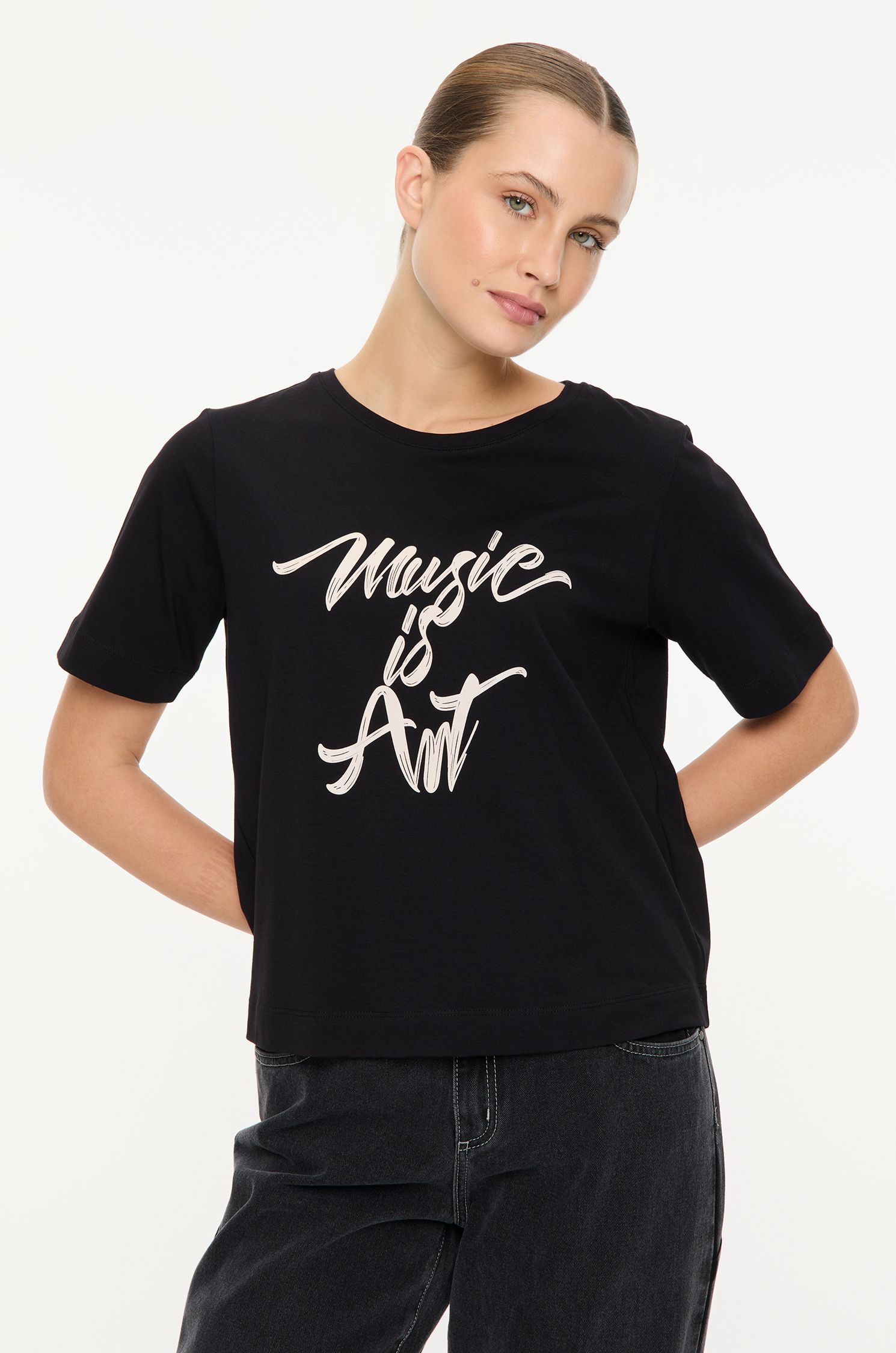 Bawełniana bluzka z napisem "music is art" Solar Obraz 2