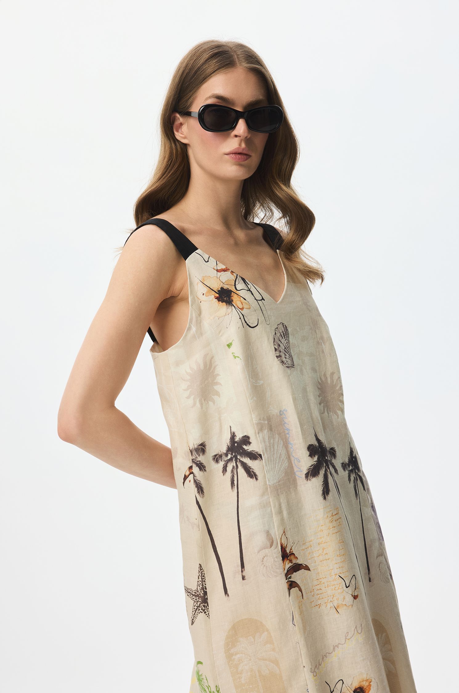 Lniana sukienka midi z paskiem Solar Obraz 3