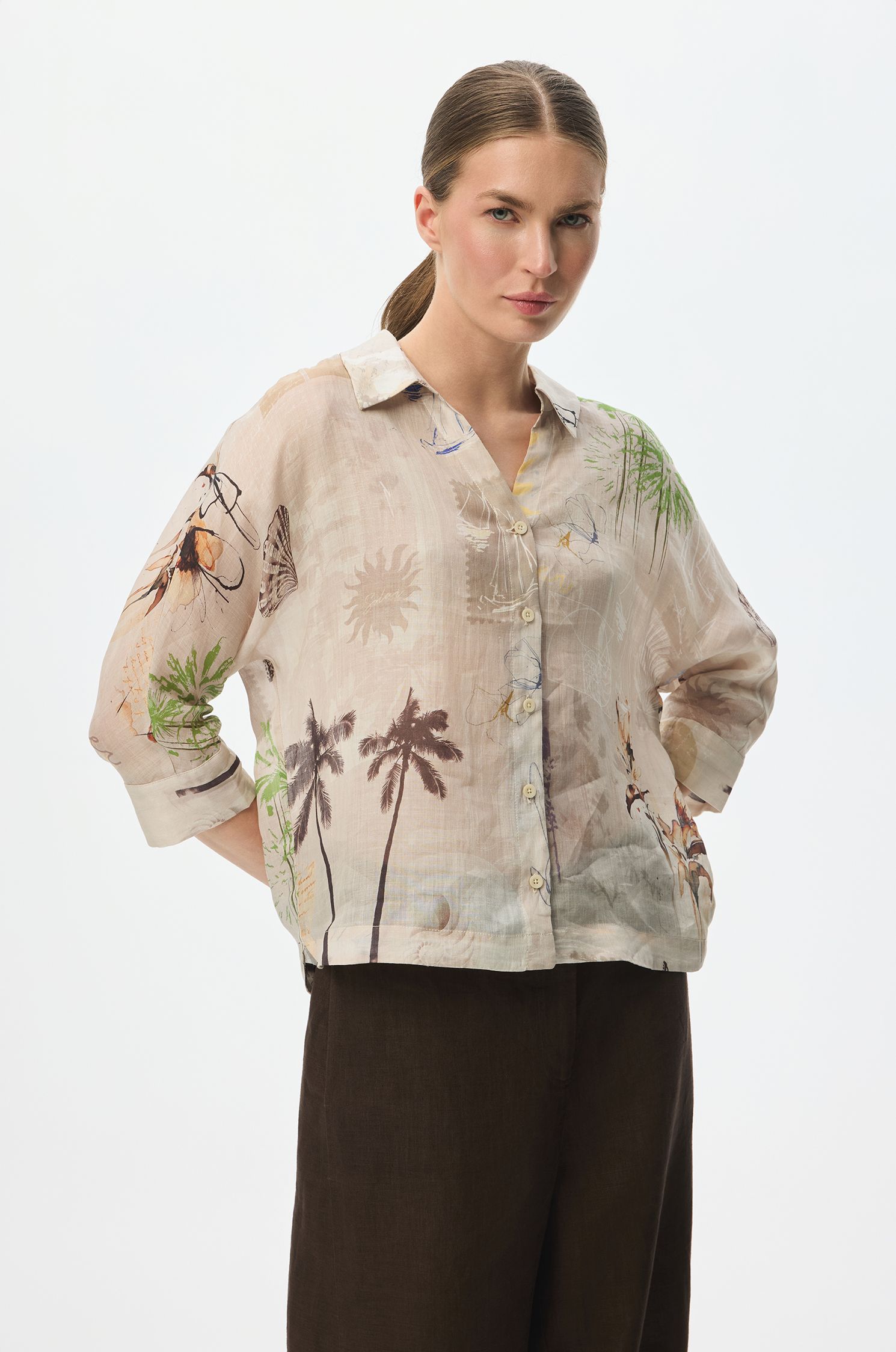 Koszula z ramii z letnim printem Solar Obraz 3